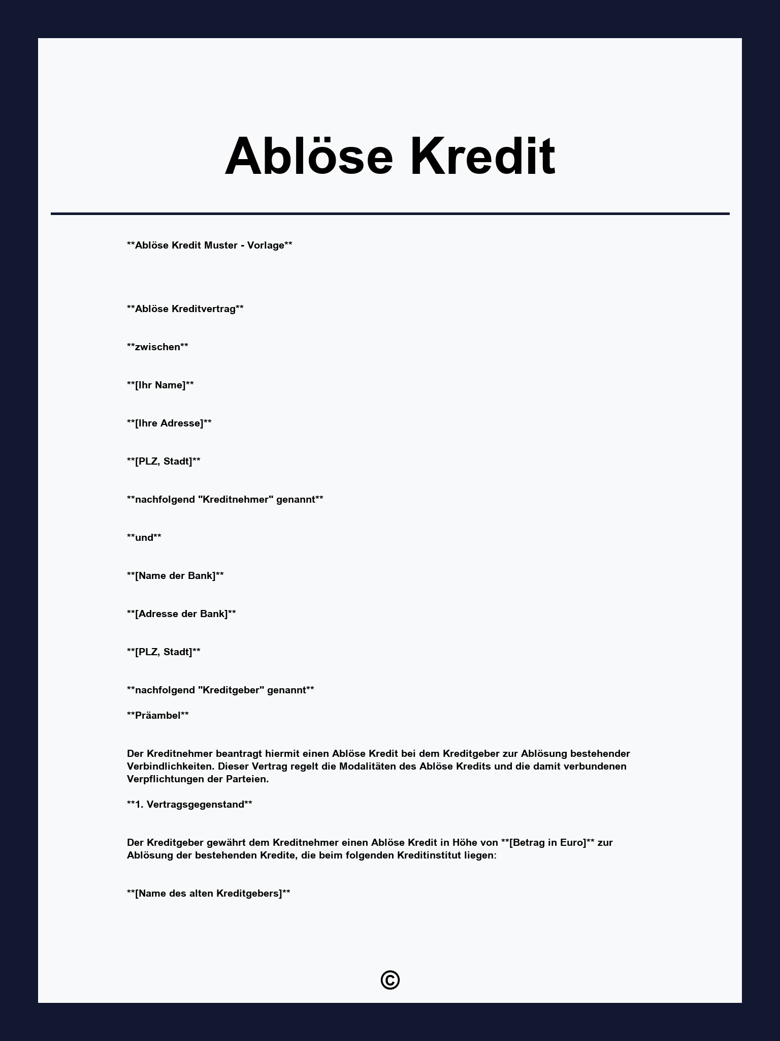 Ablöseschreiben Kredit Muster