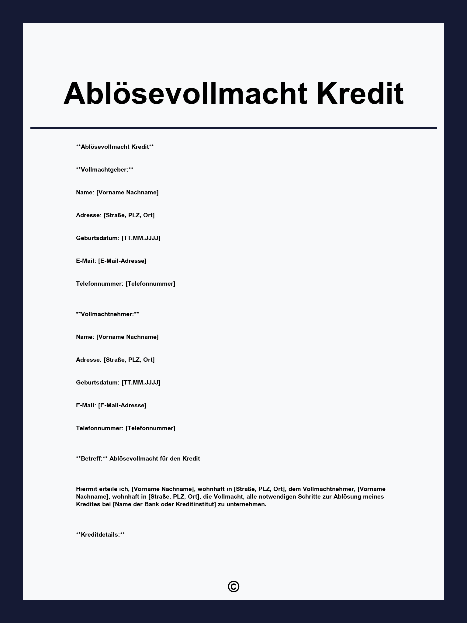 Ablösevollmacht Kredit Vorlage
