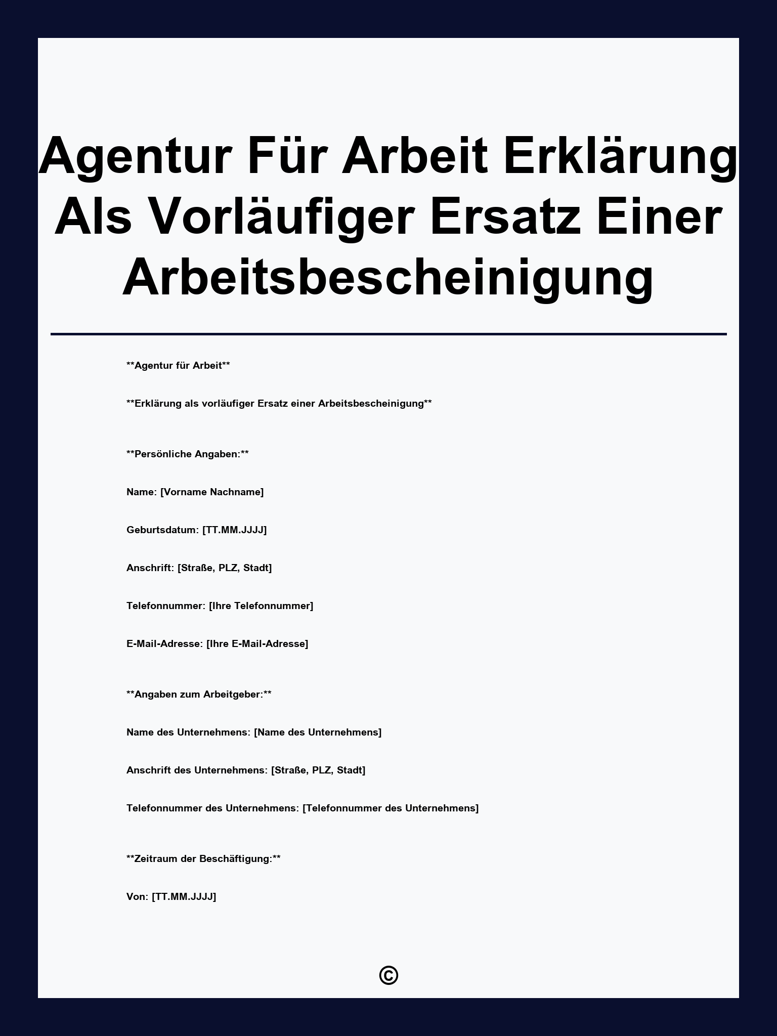 Agentur Für Arbeit Erklärung Als Vorläufiger Ersatz Einer Arbeitsbescheinigung
