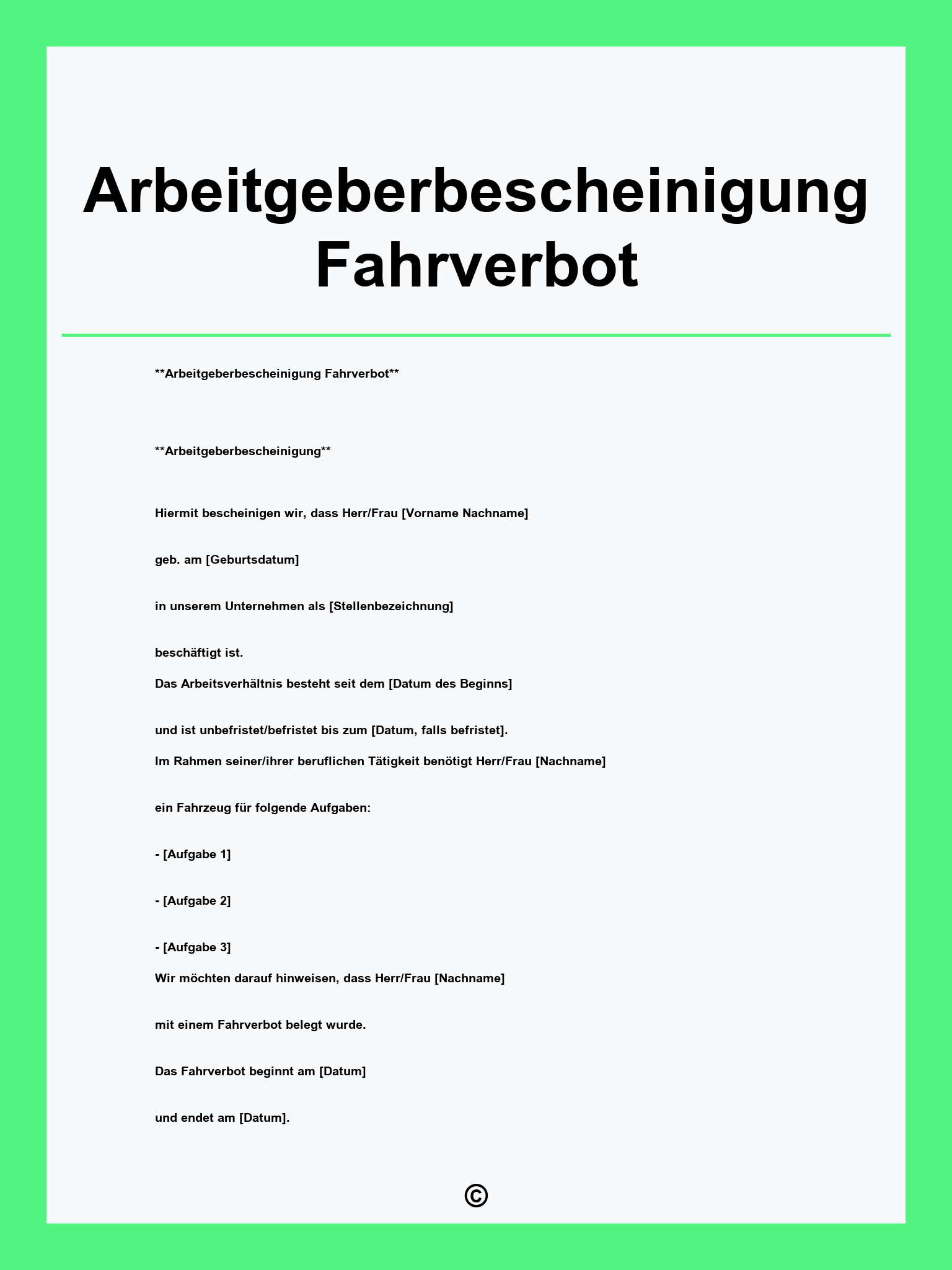 Arbeitgeberbescheinigung Fahrverbot Muster