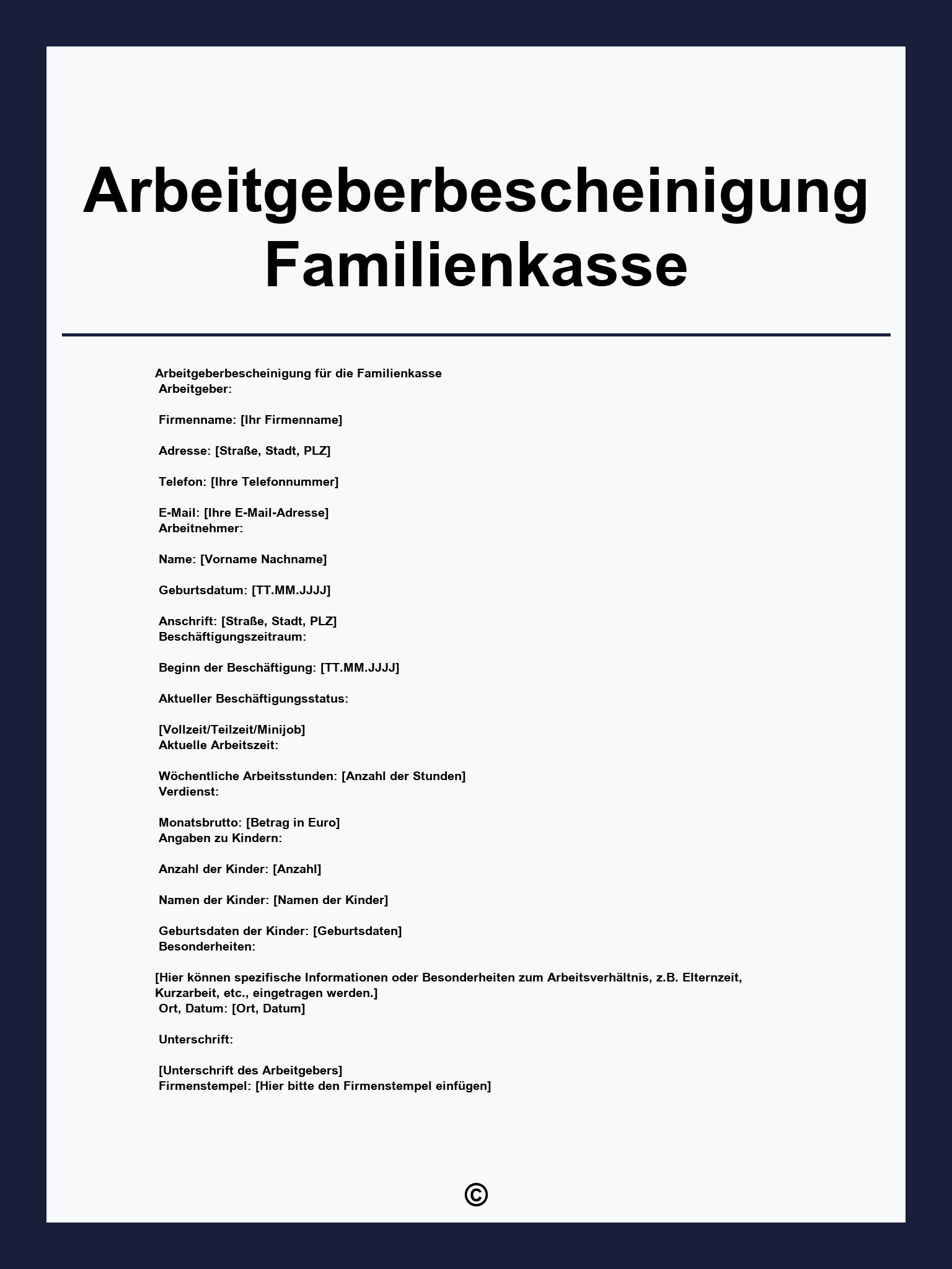 Arbeitgeberbescheinigung Familienkasse