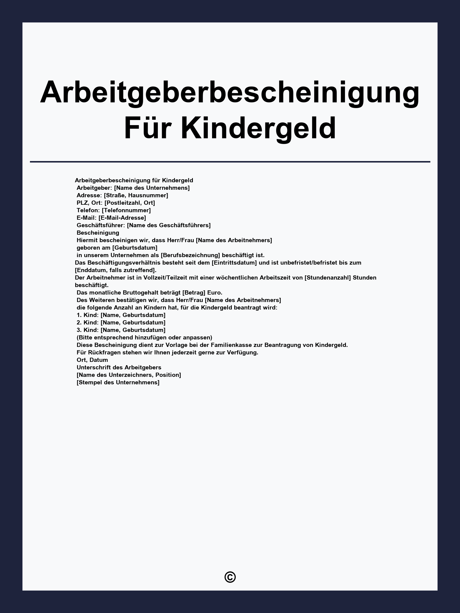 Arbeitgeberbescheinigung Für Kindergeld