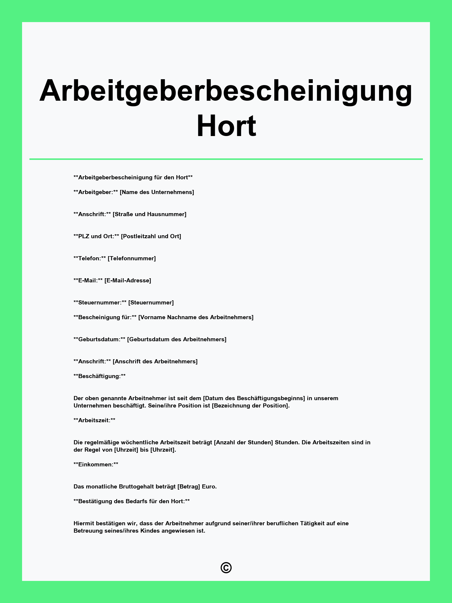 Arbeitgeberbescheinigung Hort Vorlage