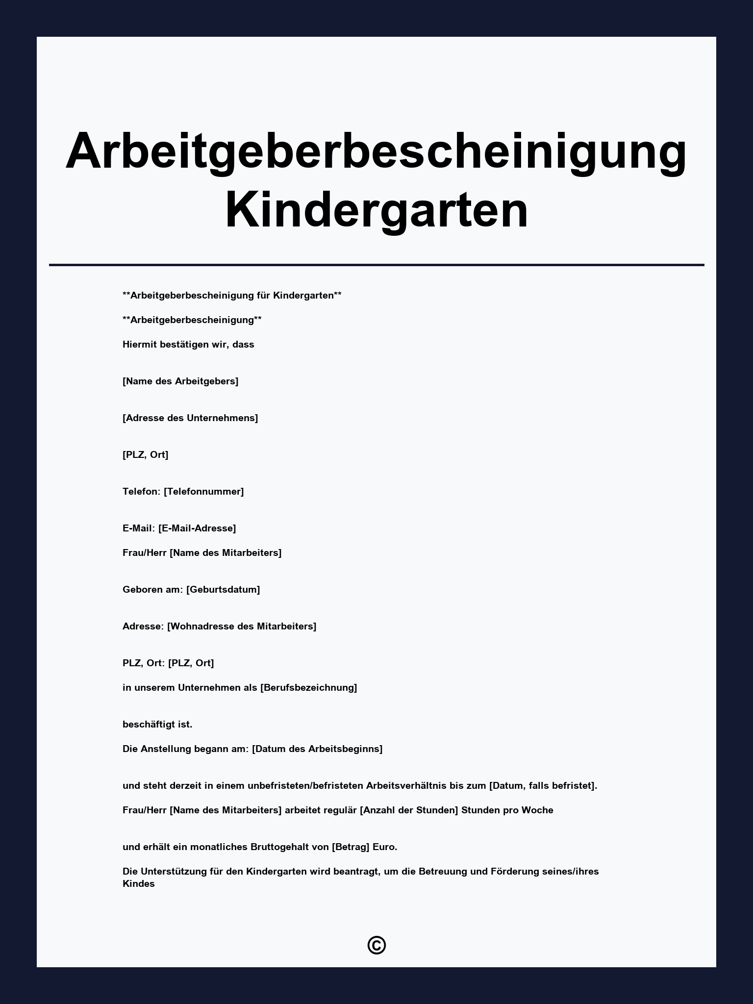 Arbeitgeberbescheinigung Kindergarten