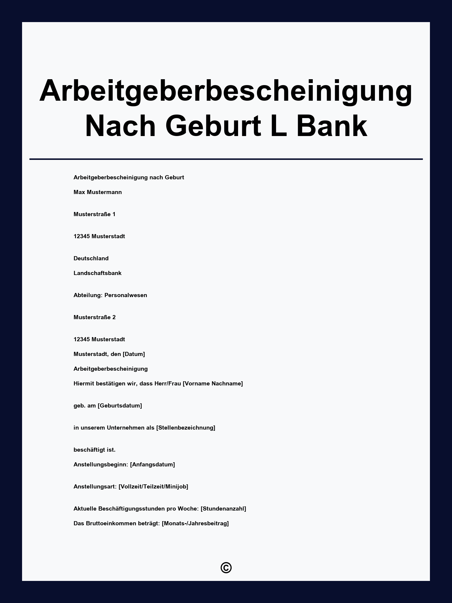 Arbeitgeberbescheinigung Nach Geburt L-Bank