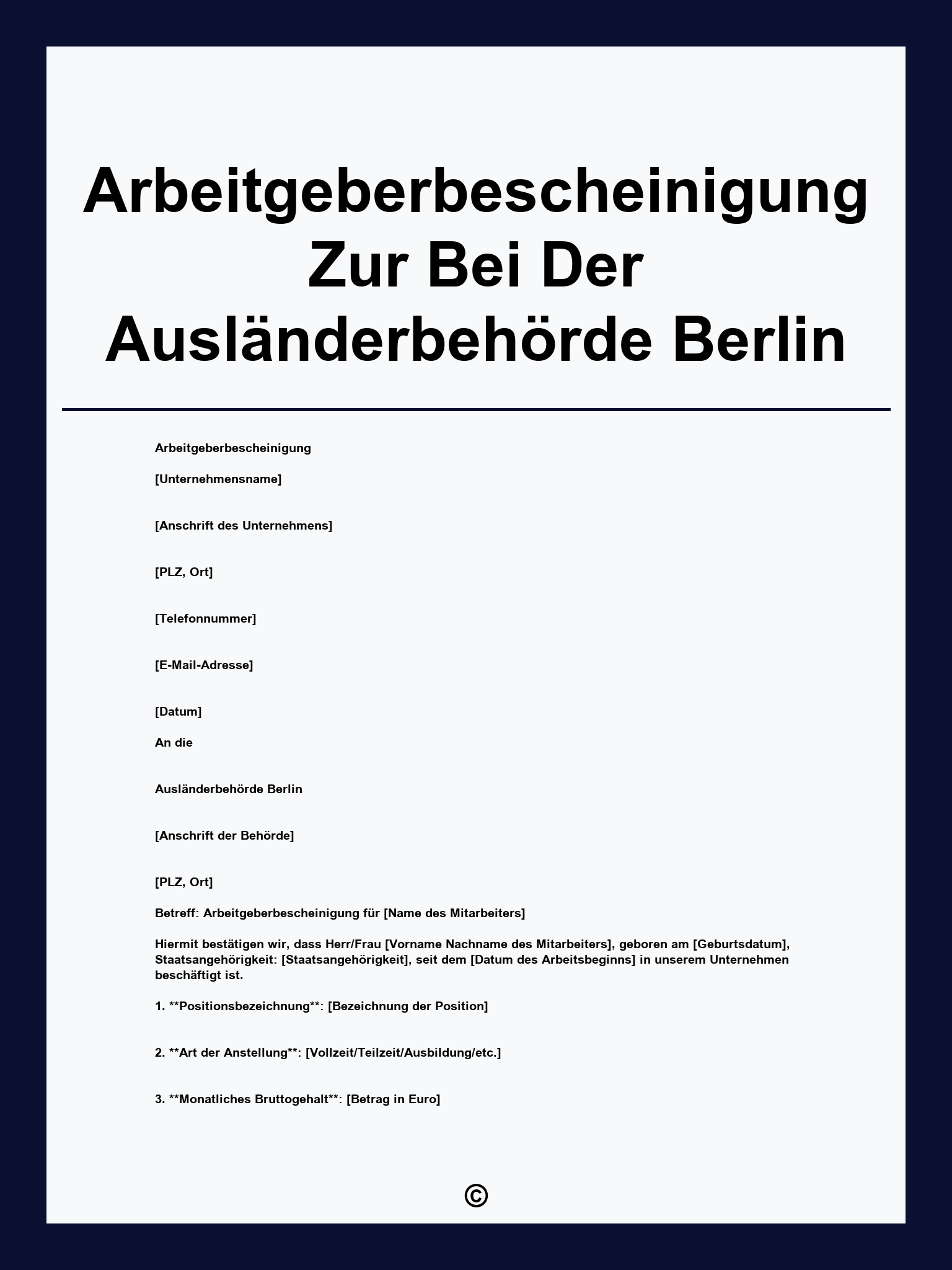 Arbeitgeberbescheinigung Zur Vorlage Bei Der Ausländerbehörde Berlin