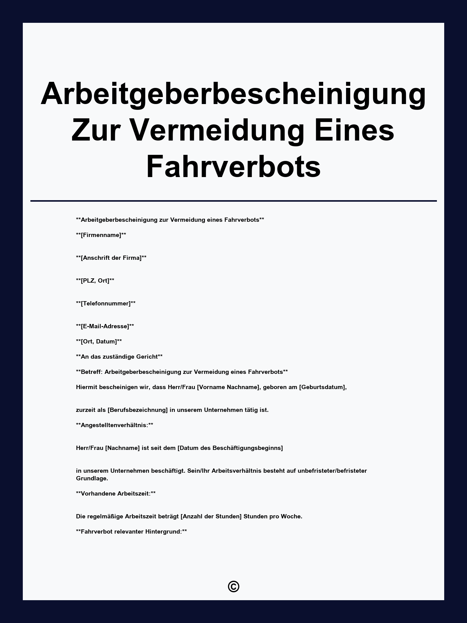 Arbeitgeberbescheinigung Zur Vermeidung Eines Fahrverbots