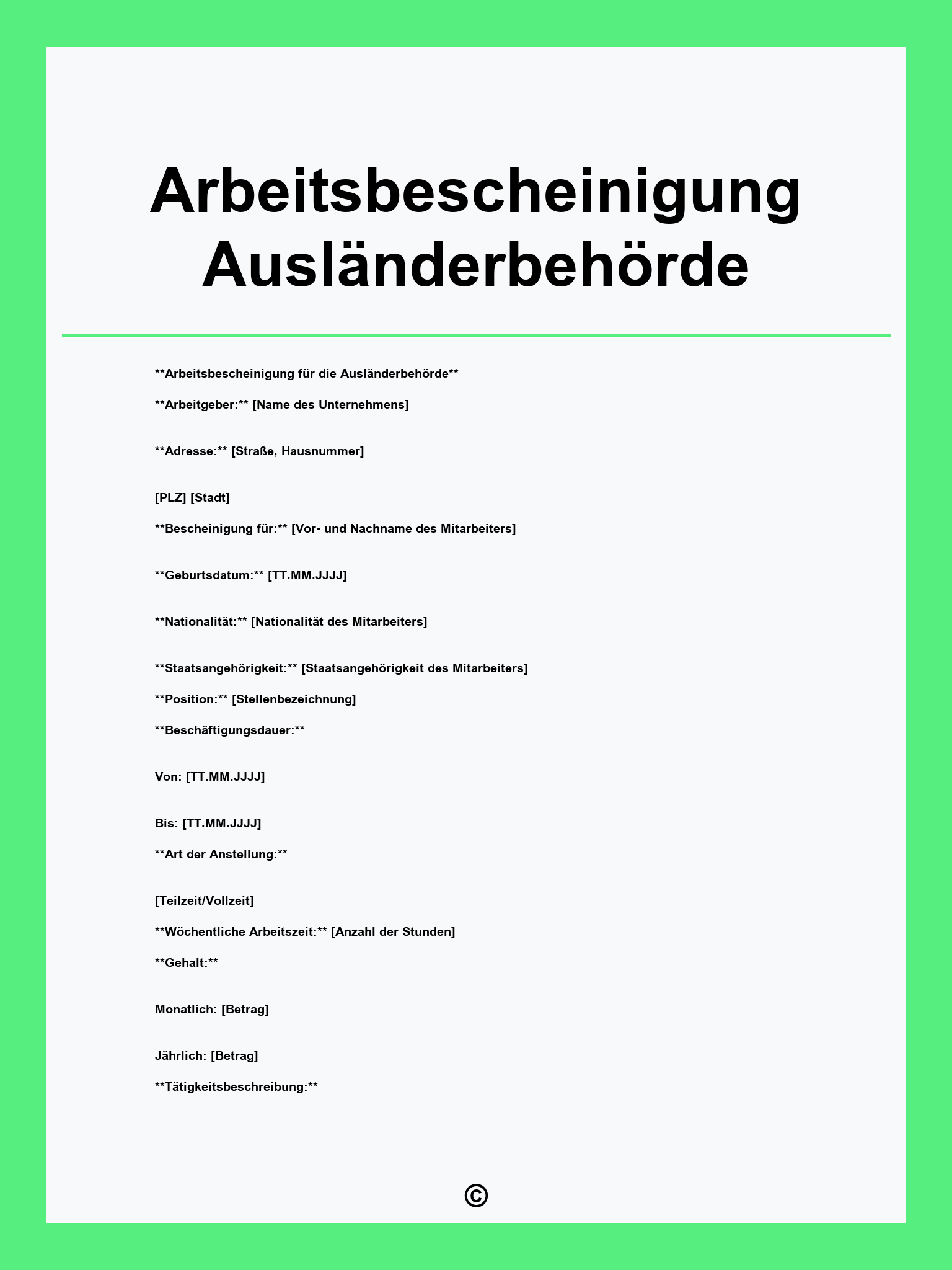 Arbeitsbescheinigung Ausländerbehörde
