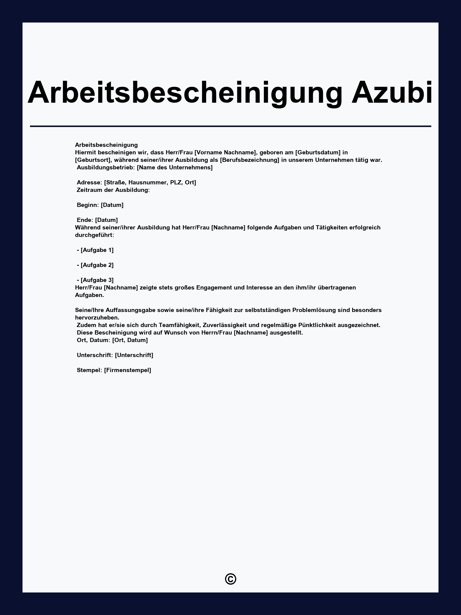 Arbeitsbescheinigung Azubi