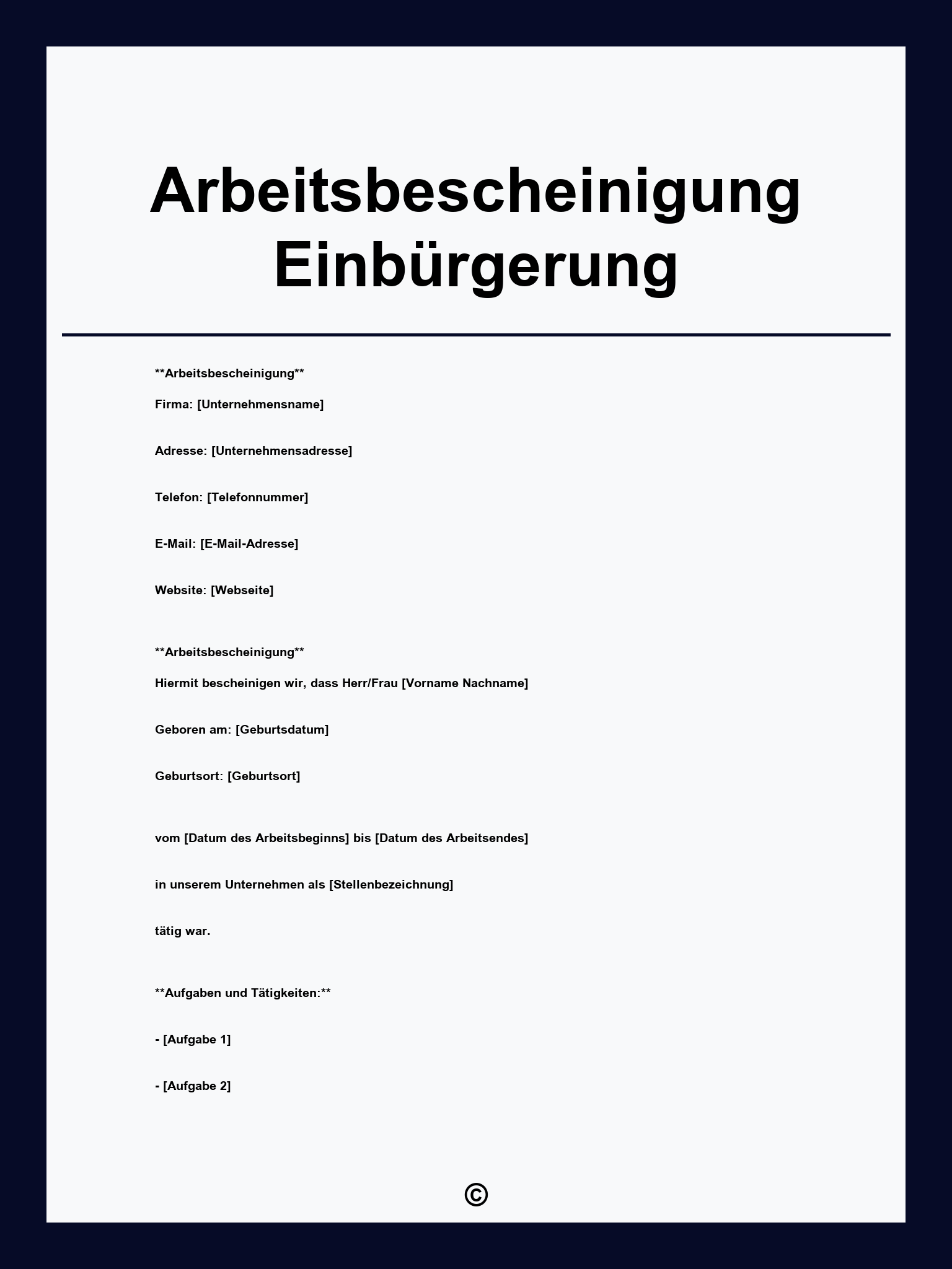 Arbeitsbescheinigung Einbürgerung