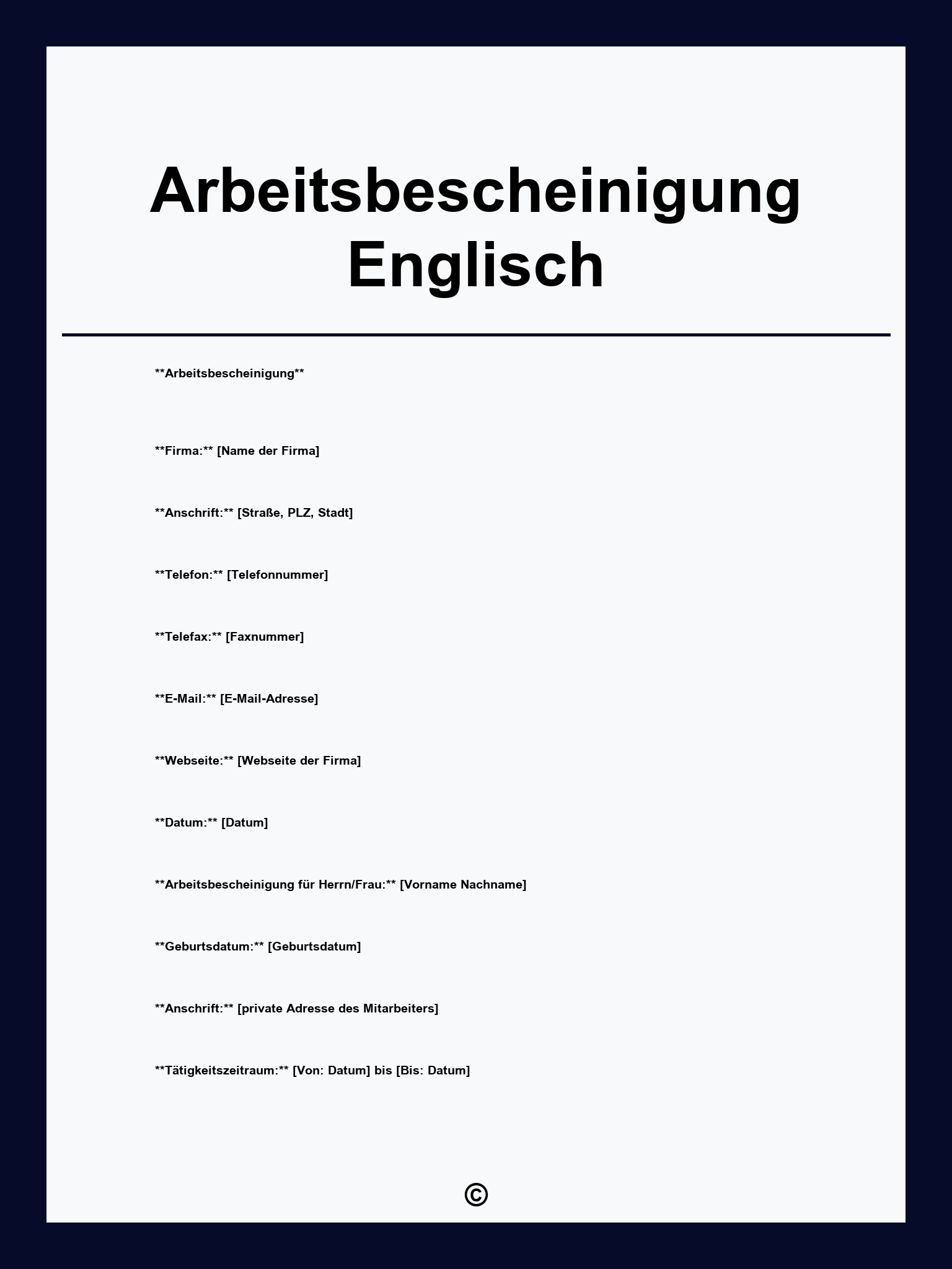 Arbeitsbescheinigung Englisch Vorlage