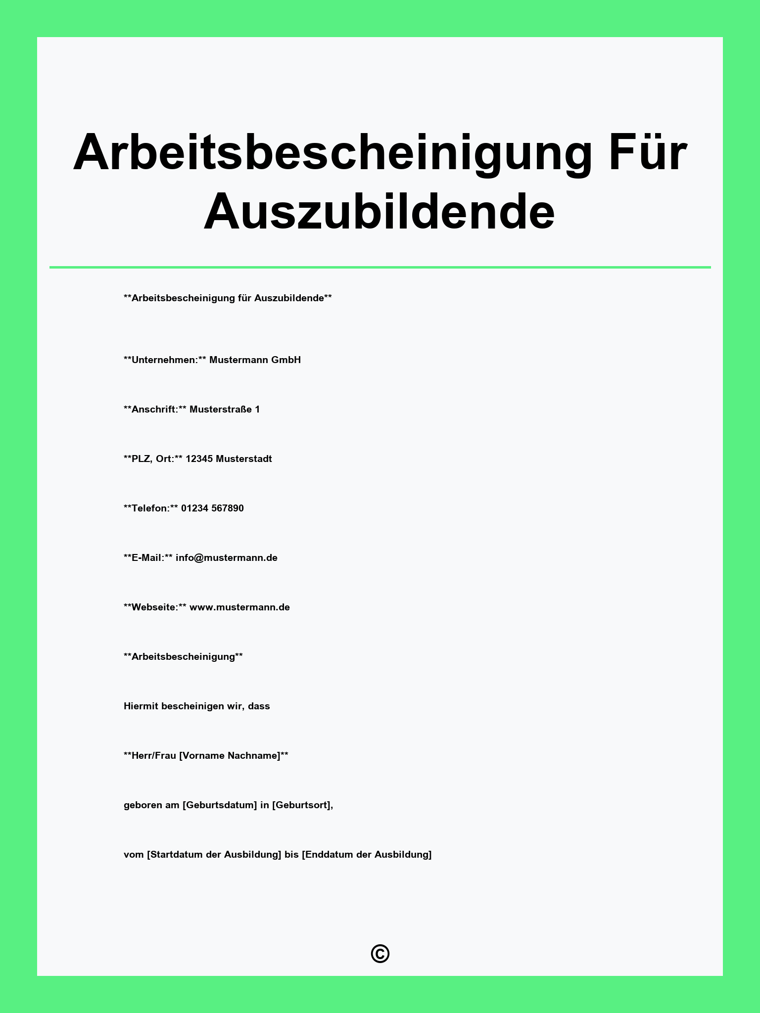Arbeitsbescheinigung Für Auszubildende