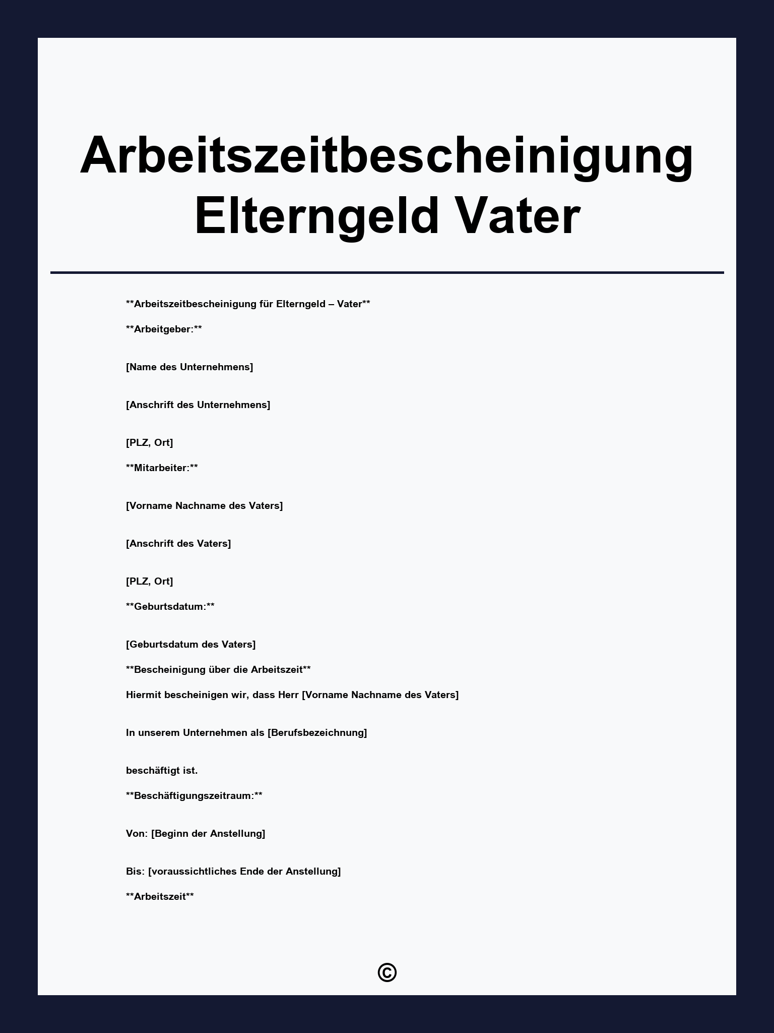 Arbeitszeitbescheinigung Elterngeld Vater