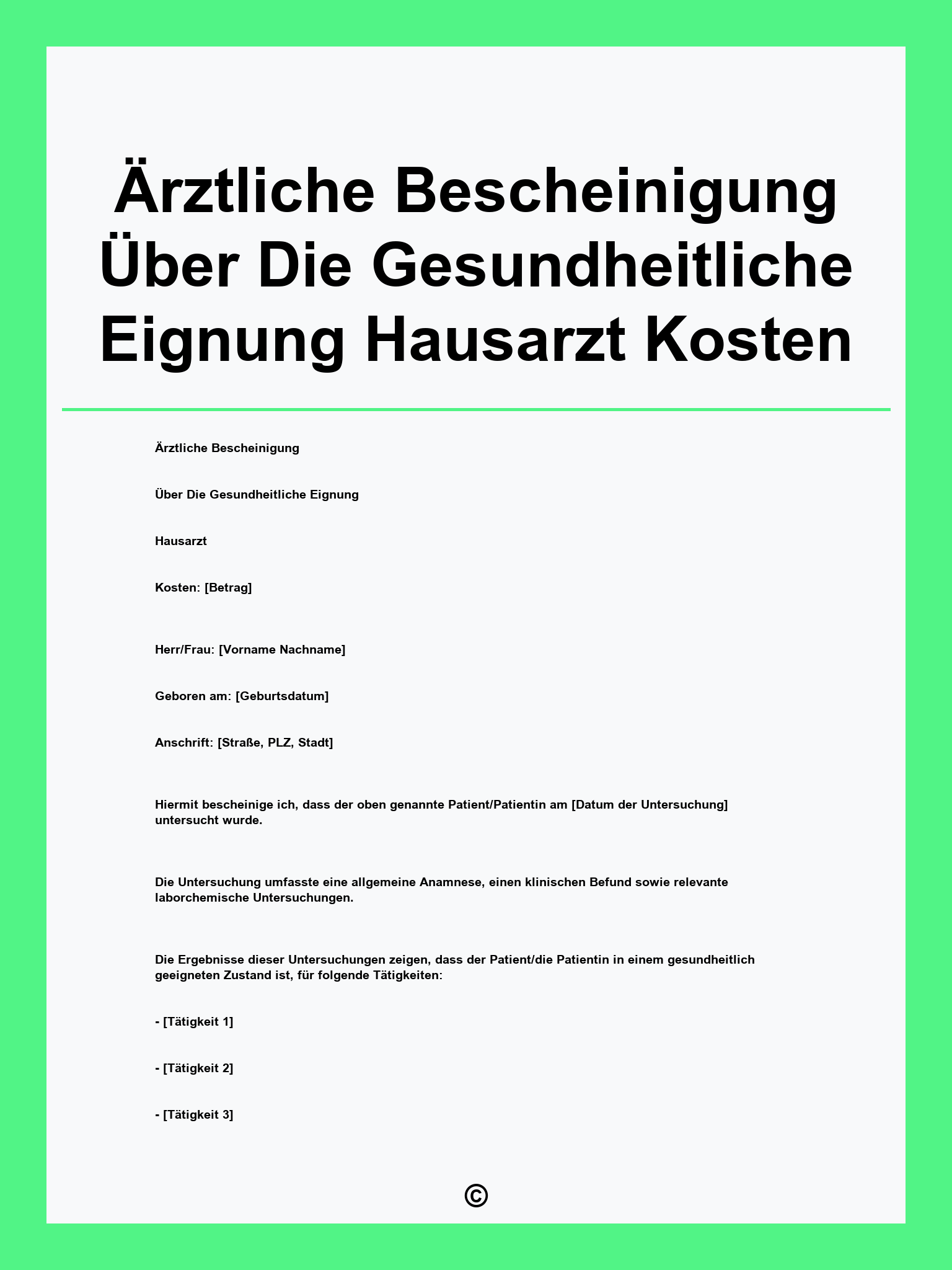 Ärztliche Bescheinigung Über Die Gesundheitliche Eignung Hausarzt Kosten