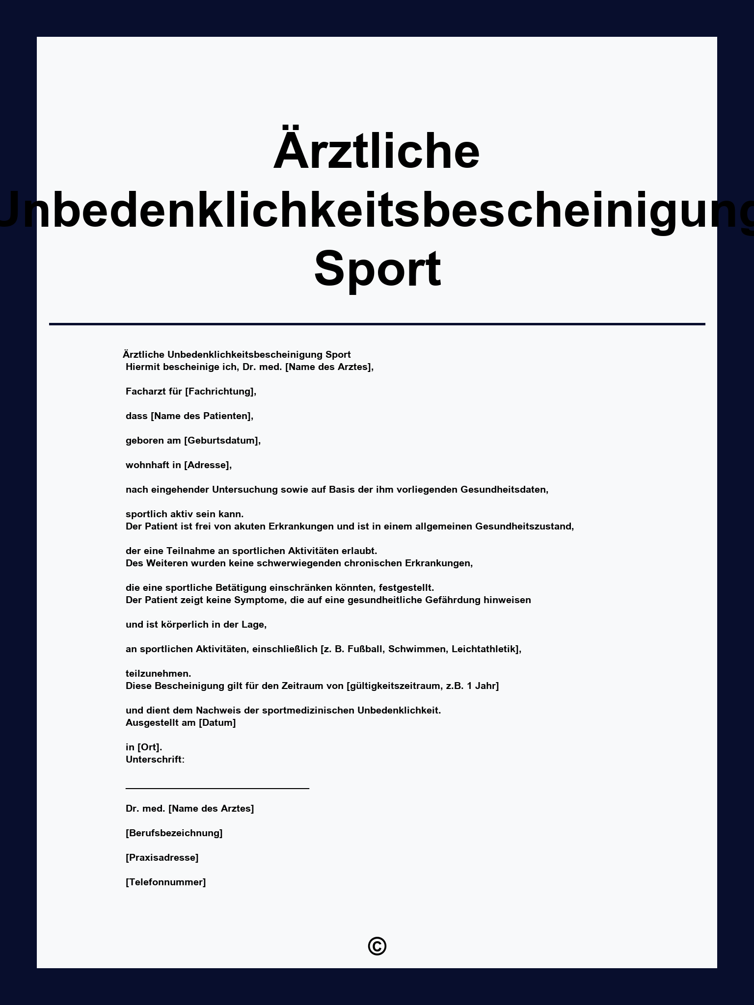 Ärztliche Unbedenklichkeitsbescheinigung Sport Vordruck