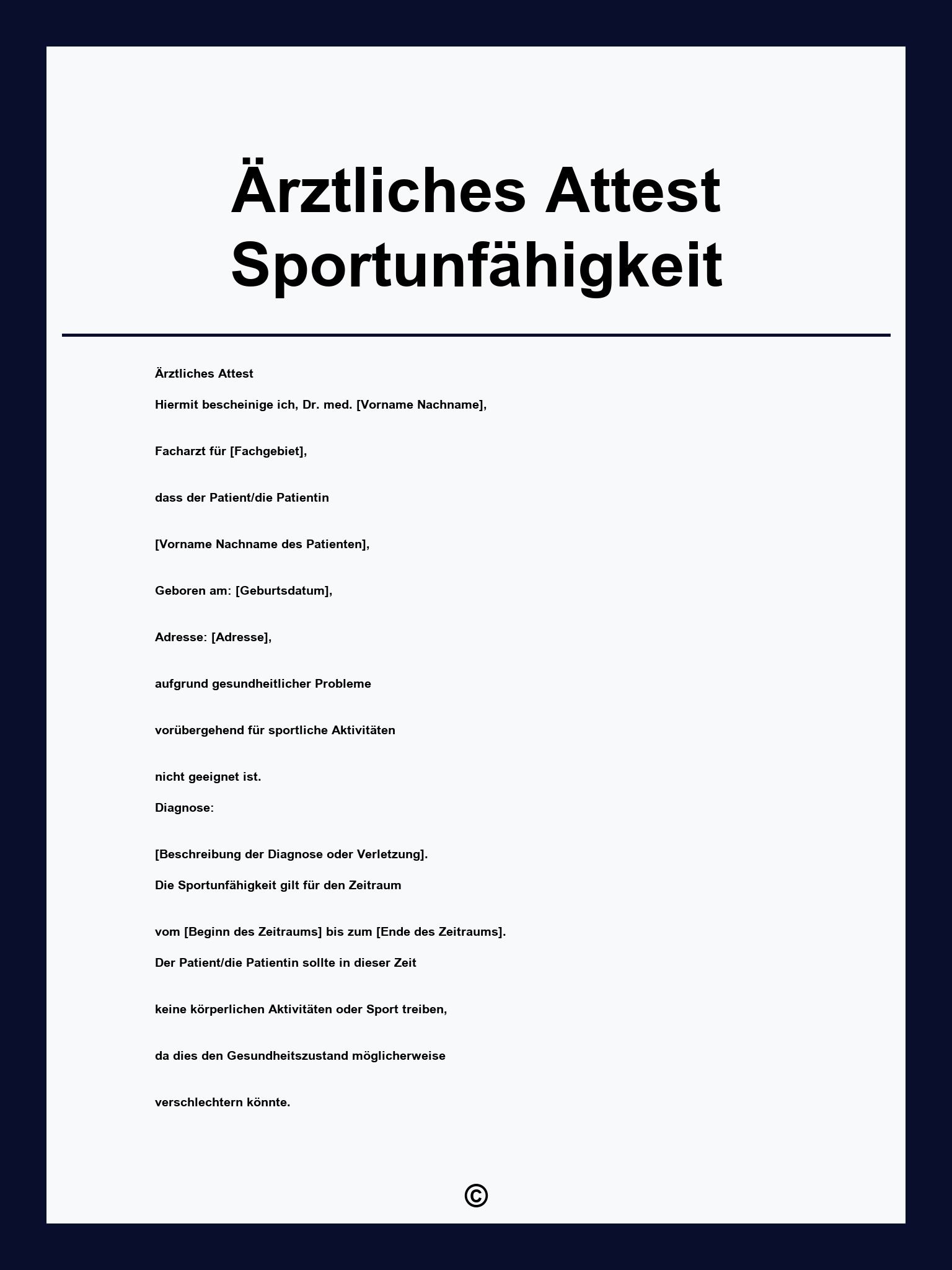 Ärztliches Attest Sportunfähigkeit Vorlage