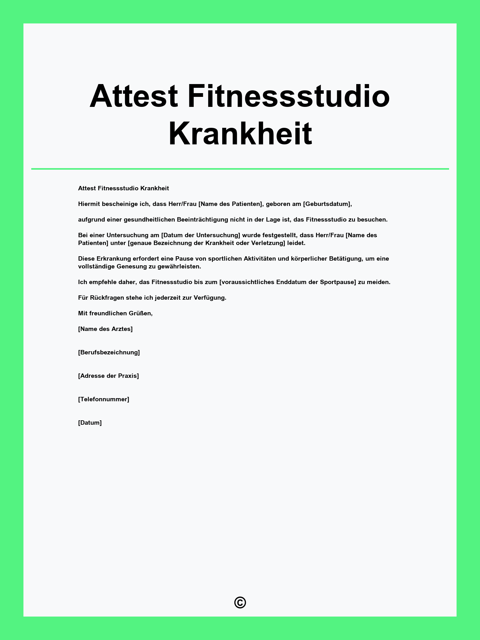 Attest Fitnessstudio Krankheit Vorlage