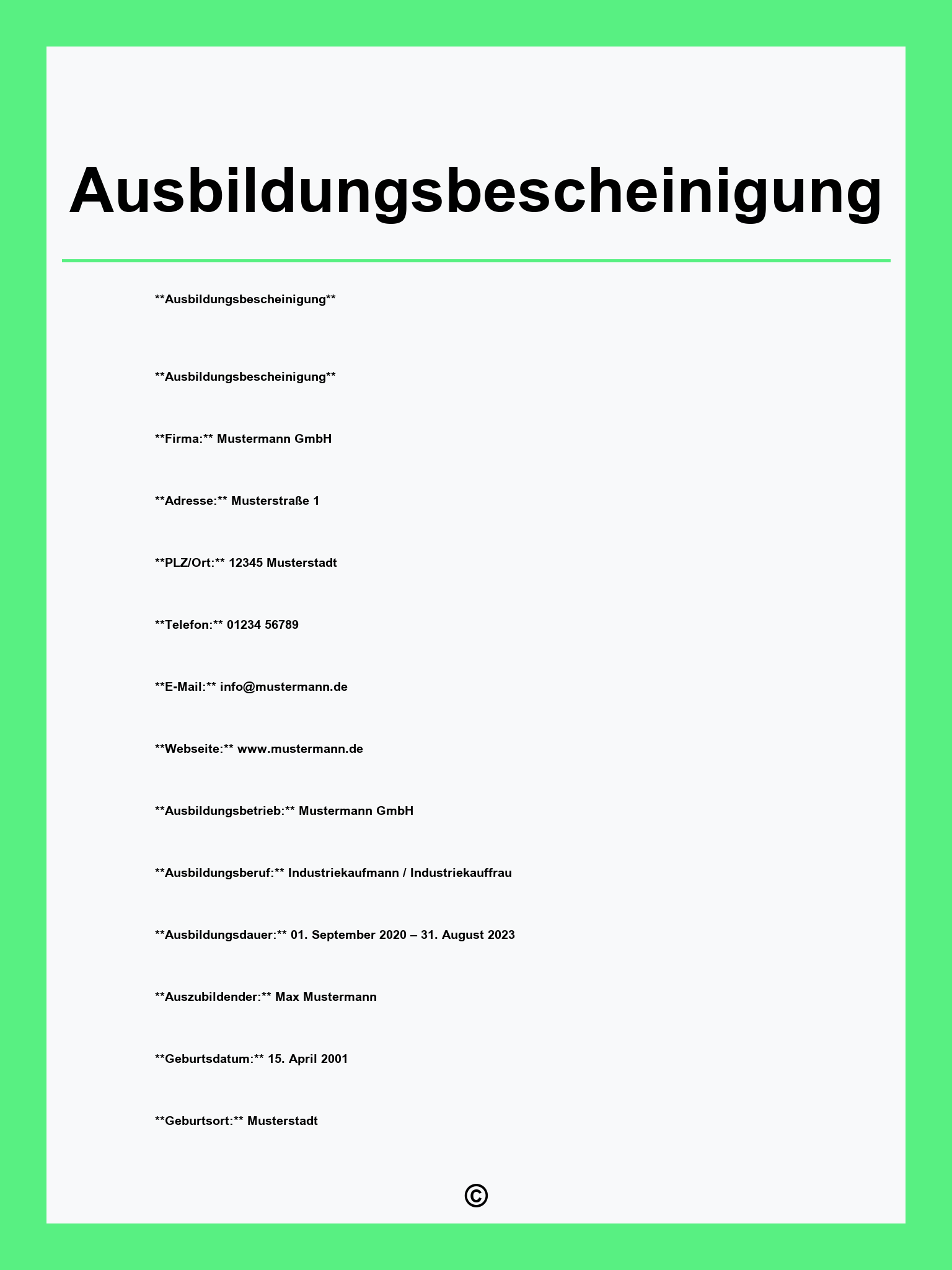 Ausbildungsbescheinigung Vorlage