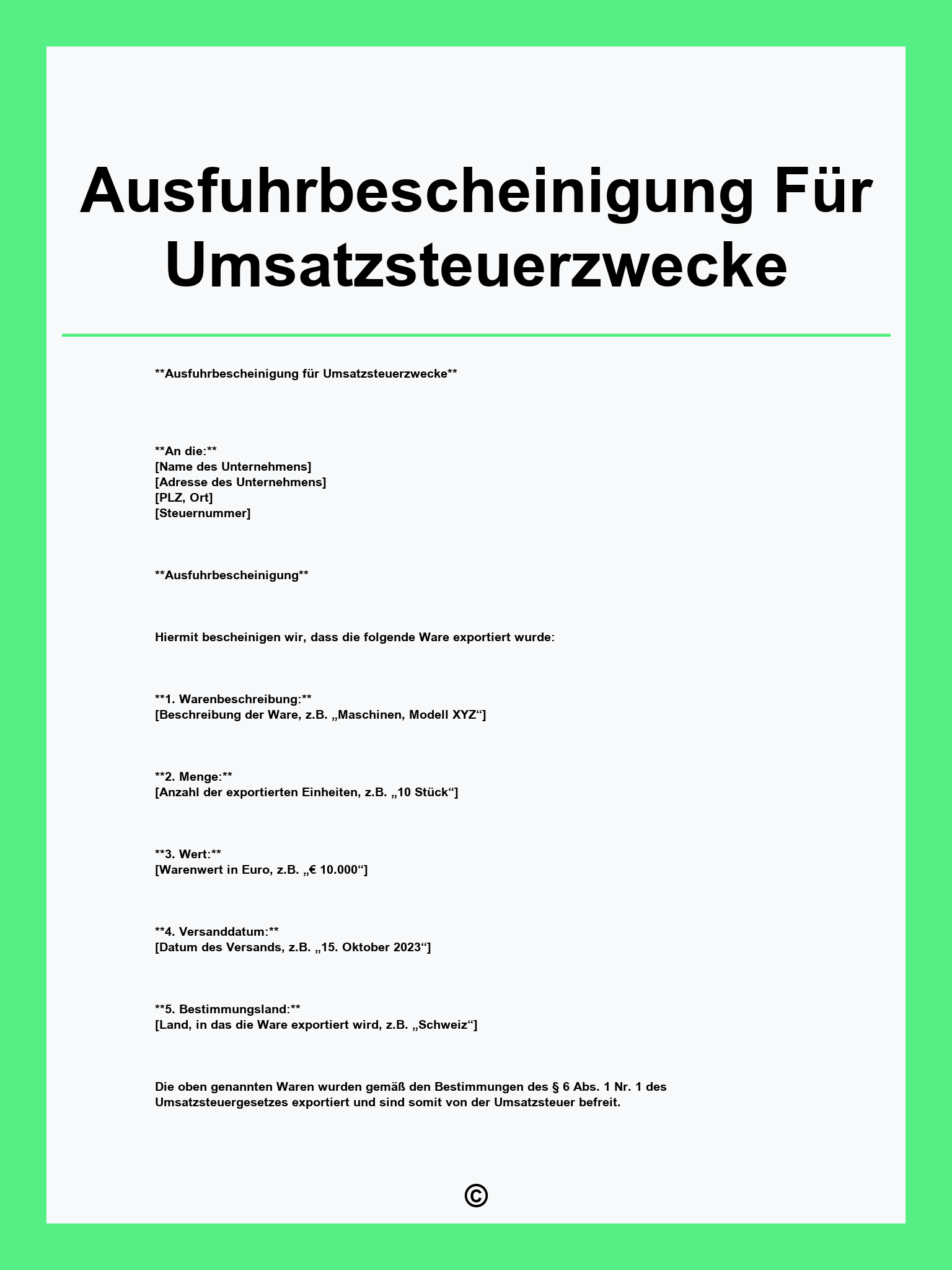 Ausfuhrbescheinigung Für Umsatzsteuerzwecke Muster