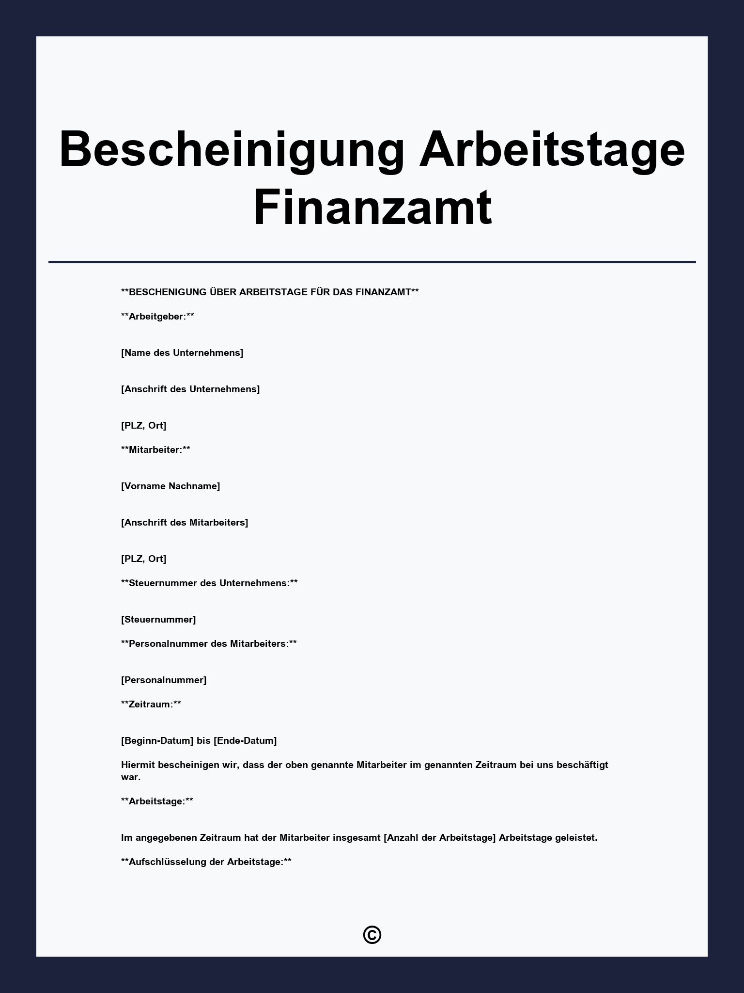 Vorlage Bescheinigung Arbeitstage Finanzamt