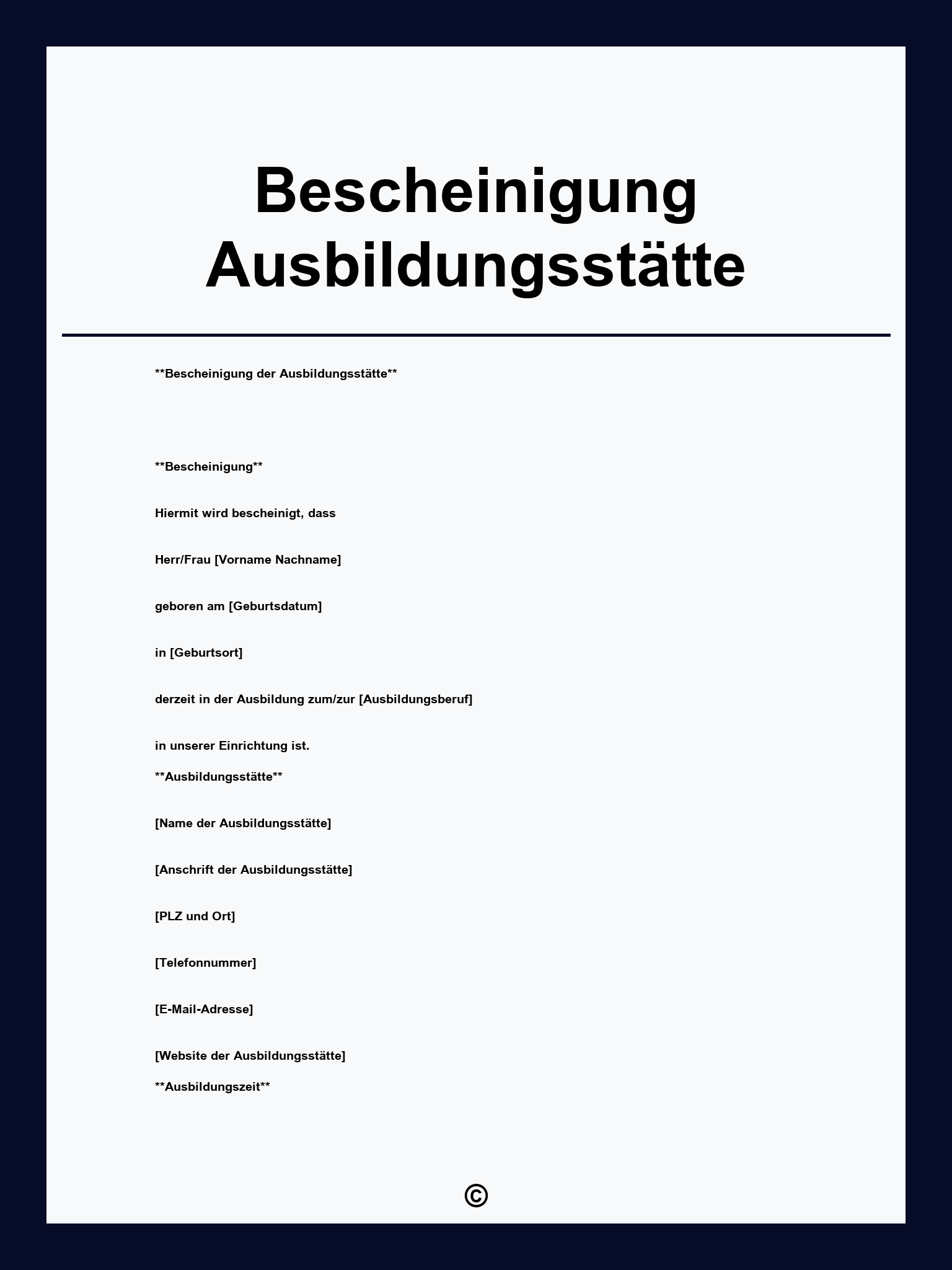 Bescheinigung Ausbildungsstätte