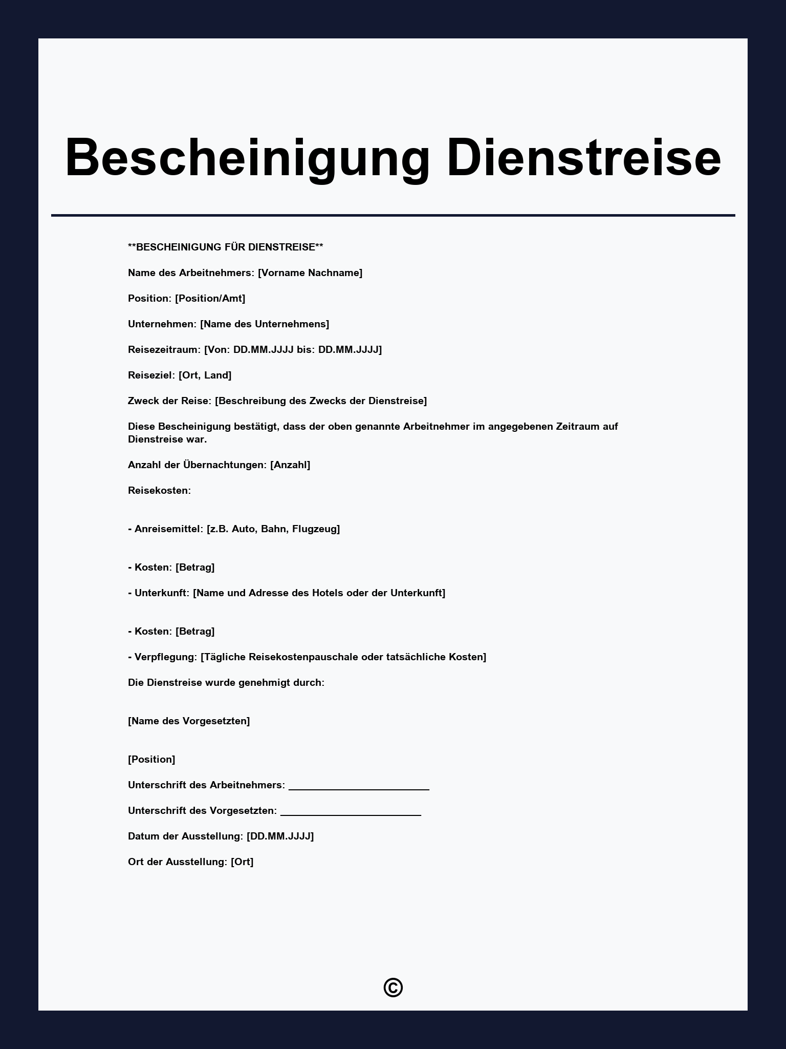 Bescheinigung Dienstreise Muster