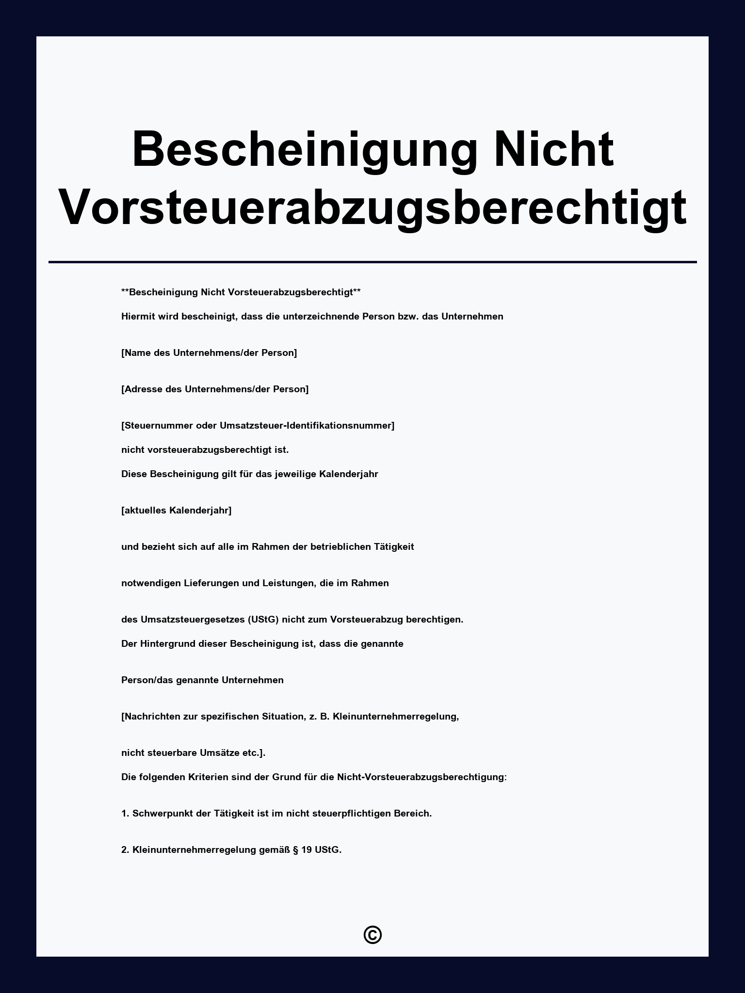 Bescheinigung Nicht Vorsteuerabzugsberechtigt Muster