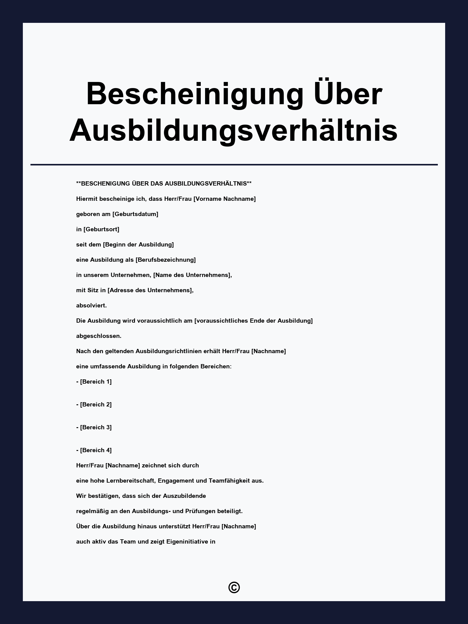 Bescheinigung Über Ausbildungsverhältnis