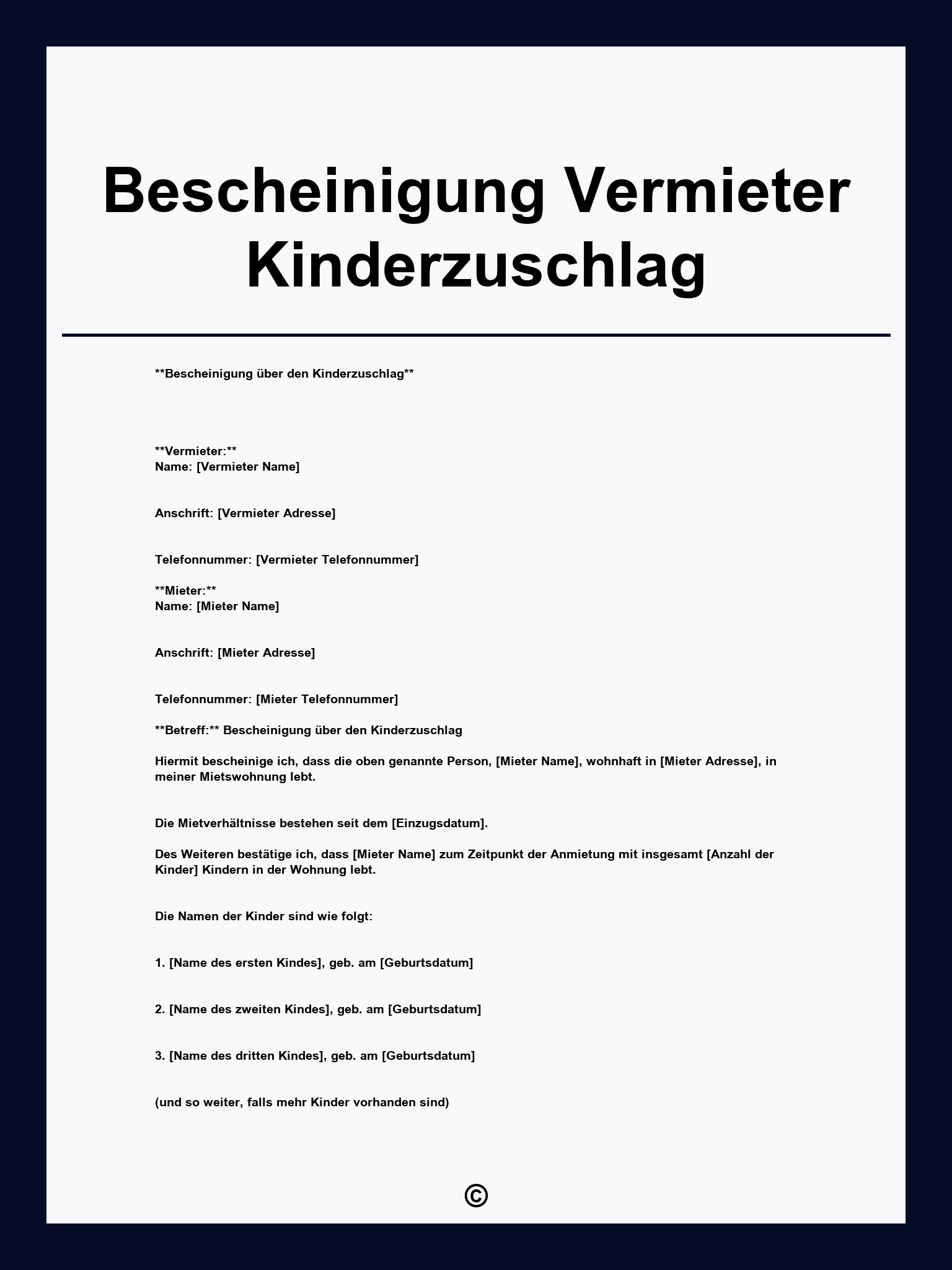 Bescheinigung Vermieter Kinderzuschlag