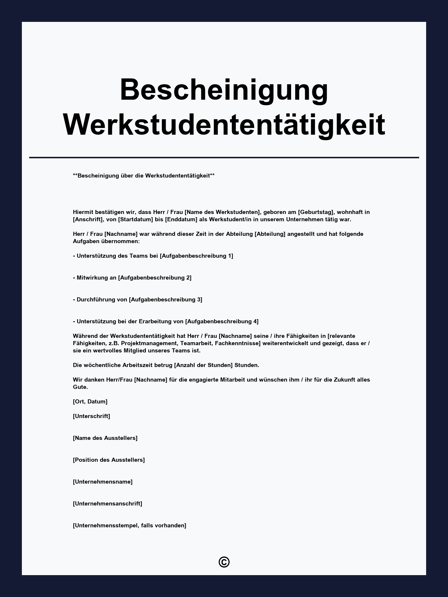 Bescheinigung Werkstudententätigkeit Muster