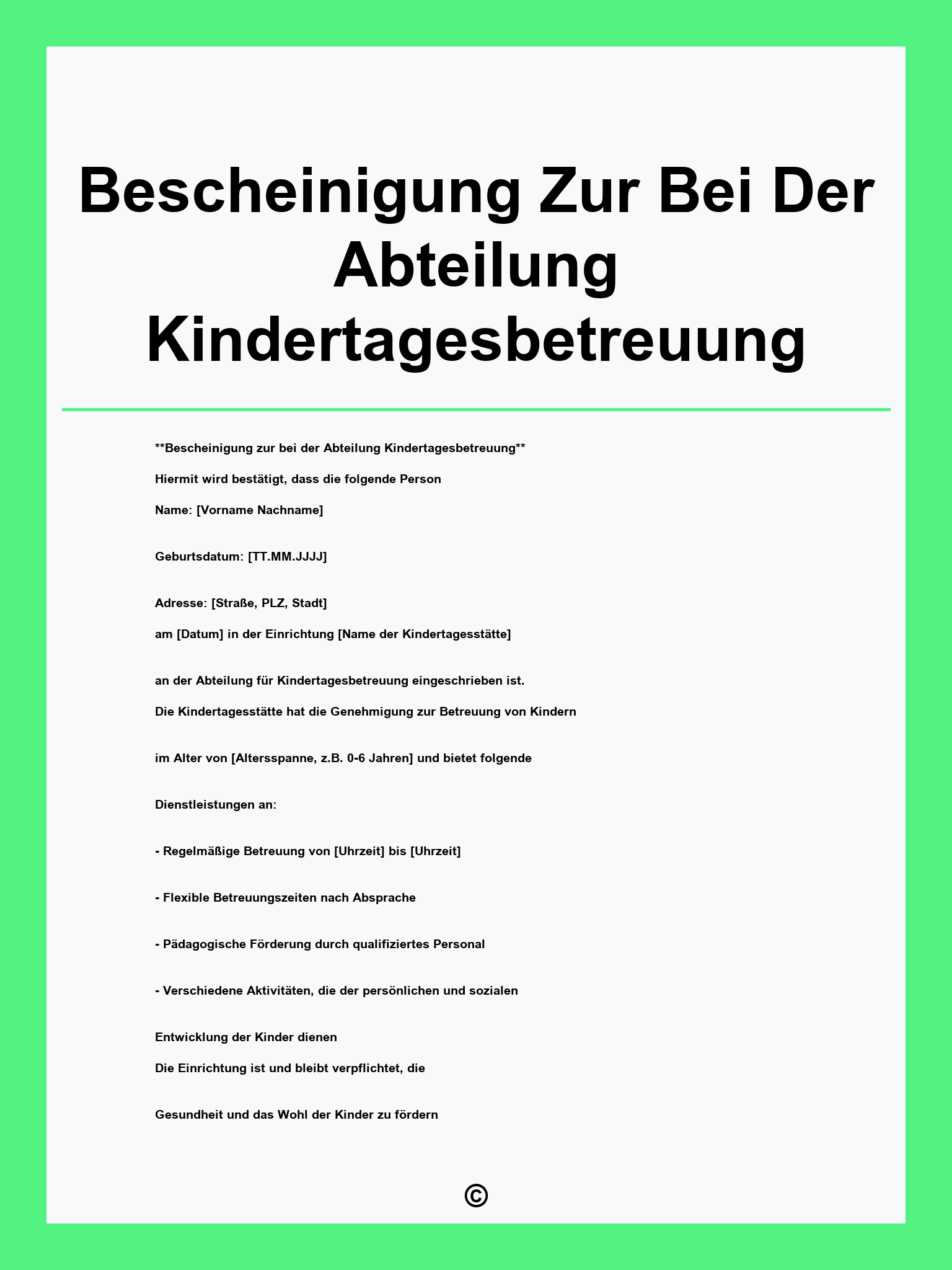 Bescheinigung Zur Vorlage Bei Der Abteilung Kindertagesbetreuung