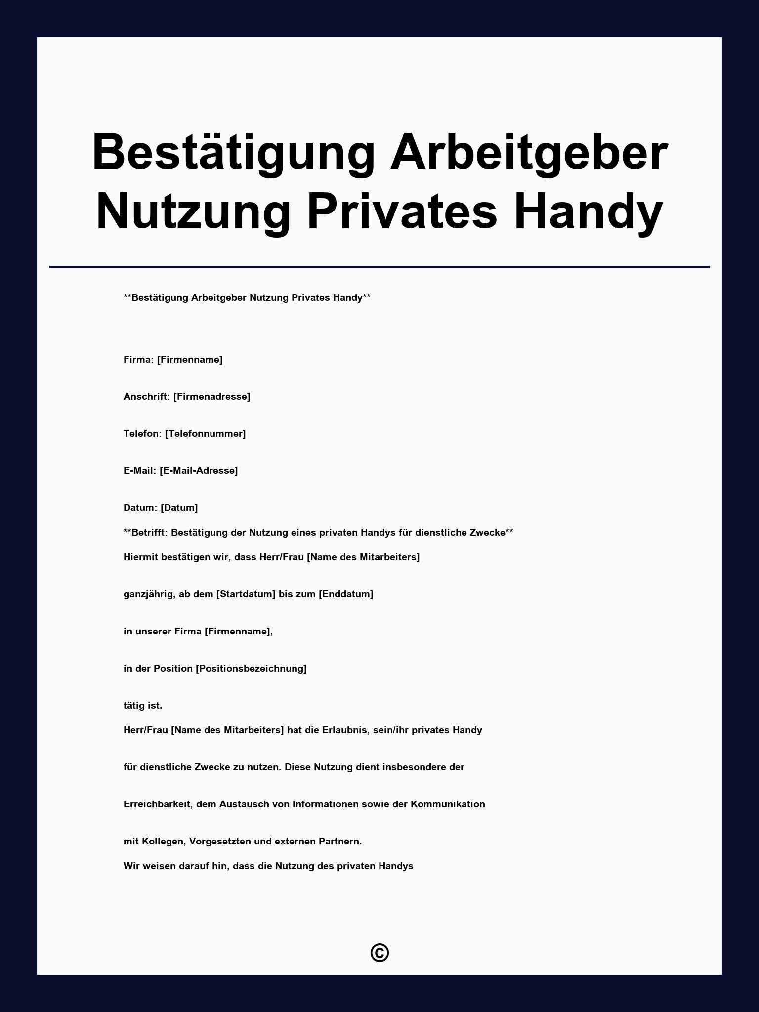 Bestätigung Arbeitgeber Nutzung Privates Handy