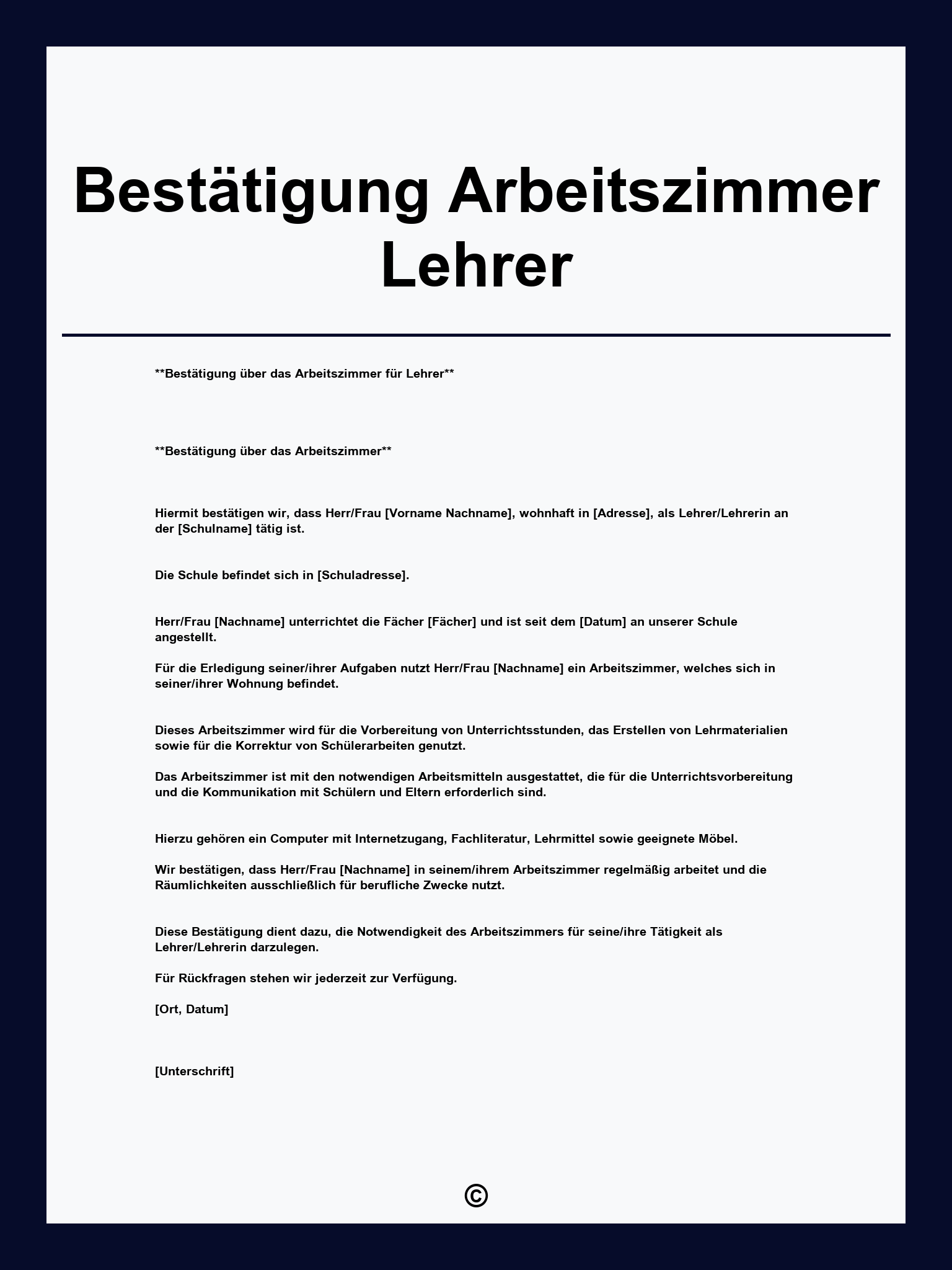 Bestätigung Arbeitszimmer Lehrer Vorlage