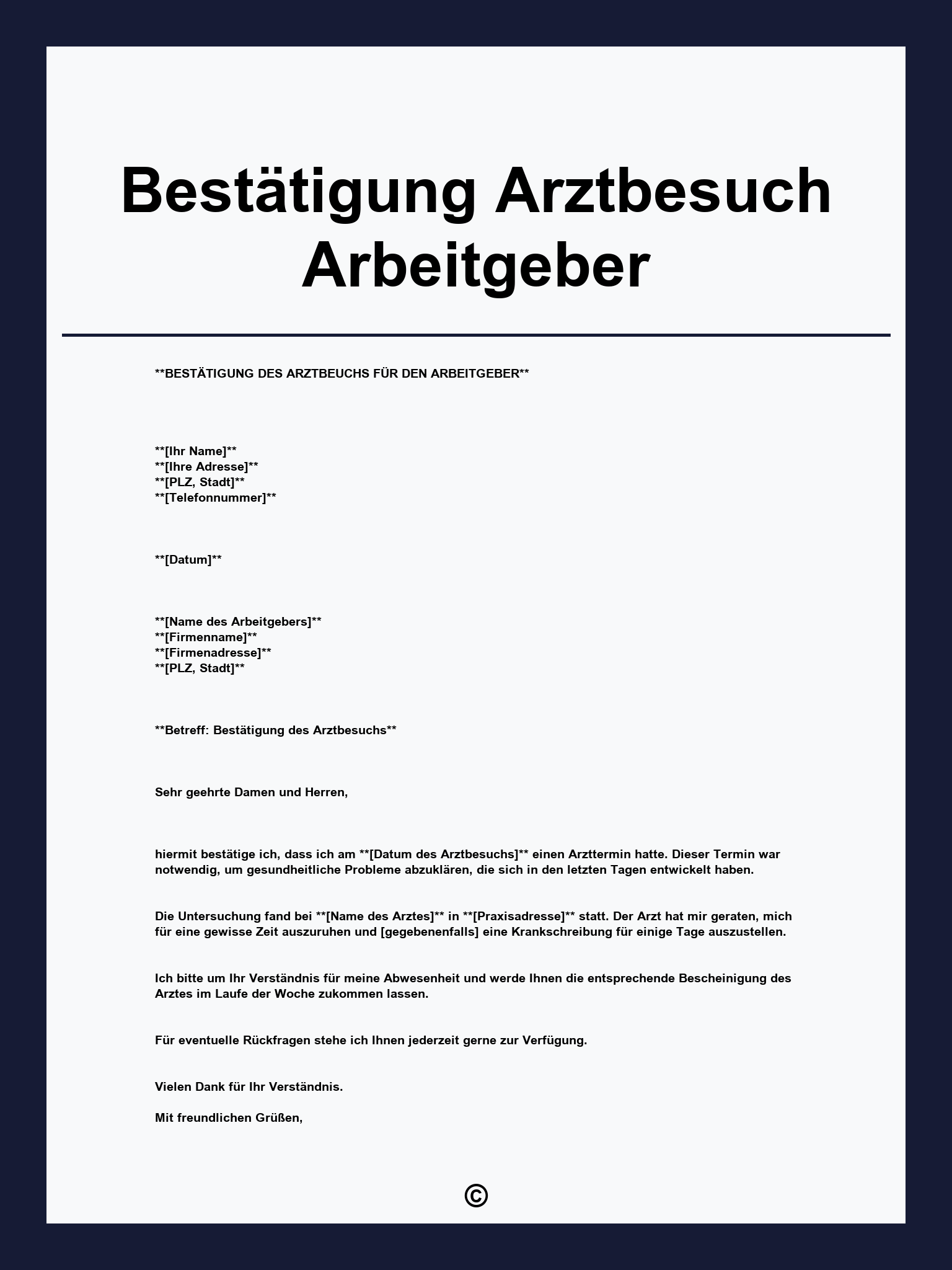 Bestätigung Arztbesuch Arbeitgeber Vorlage