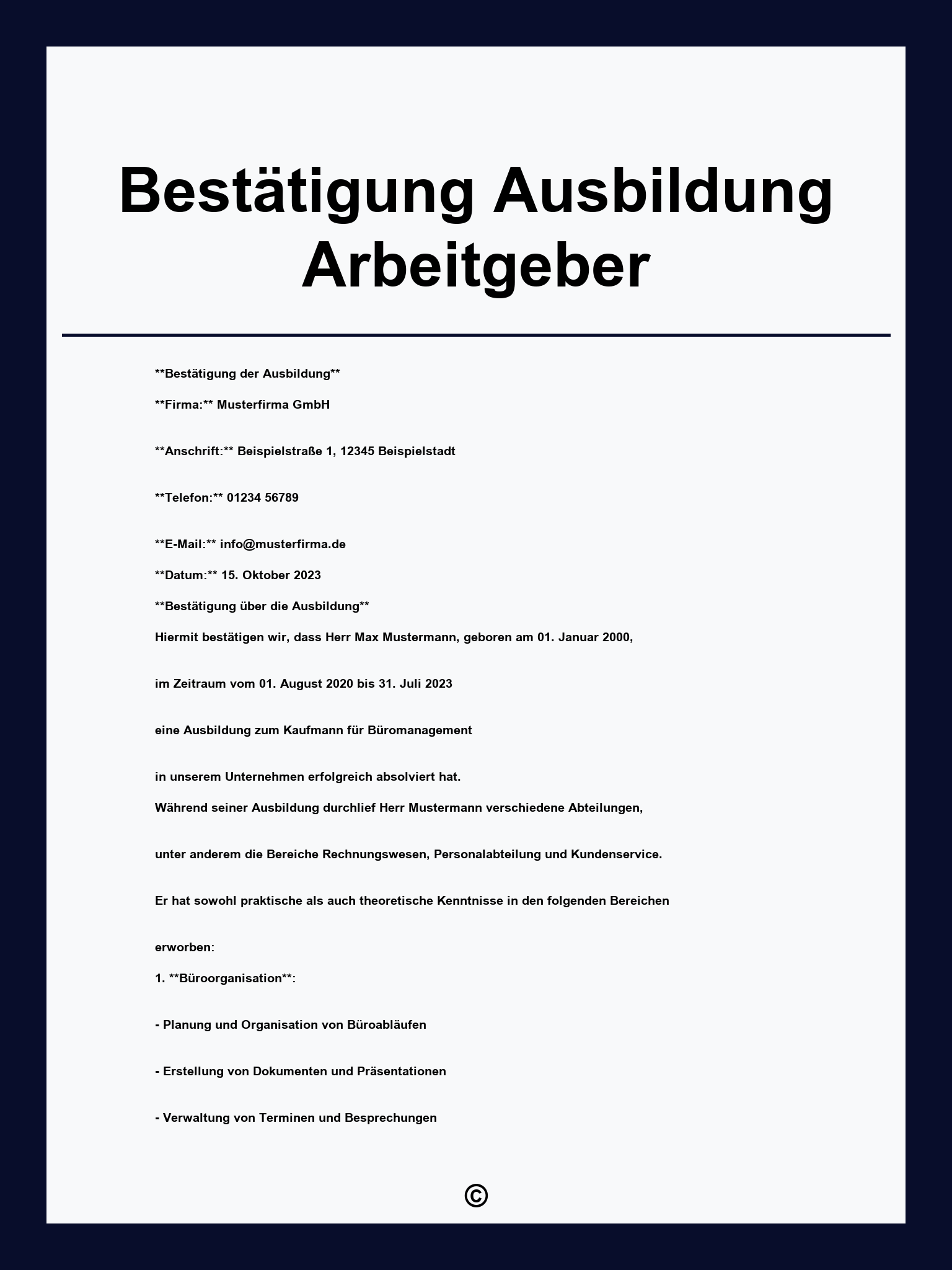 Bestätigung Ausbildung Arbeitgeber