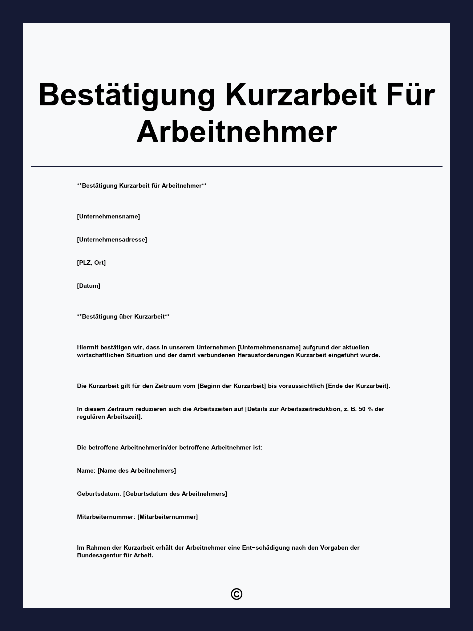 Bestätigung Kurzarbeit Für Arbeitnehmer Muster