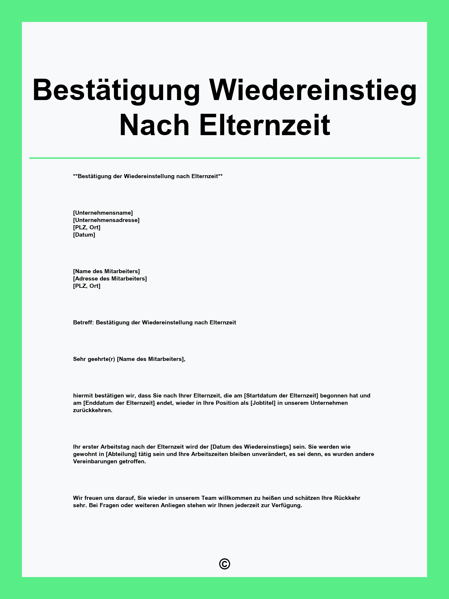Bestätigung Wiedereinstieg Nach Elternzeit Vorlage