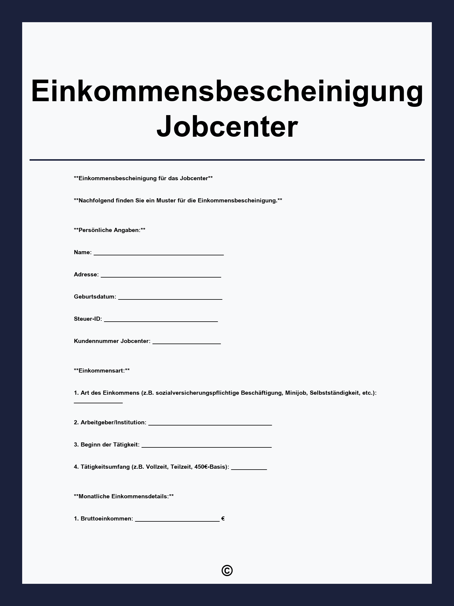 Einkommensbescheinigung Jobcenter Vorlage