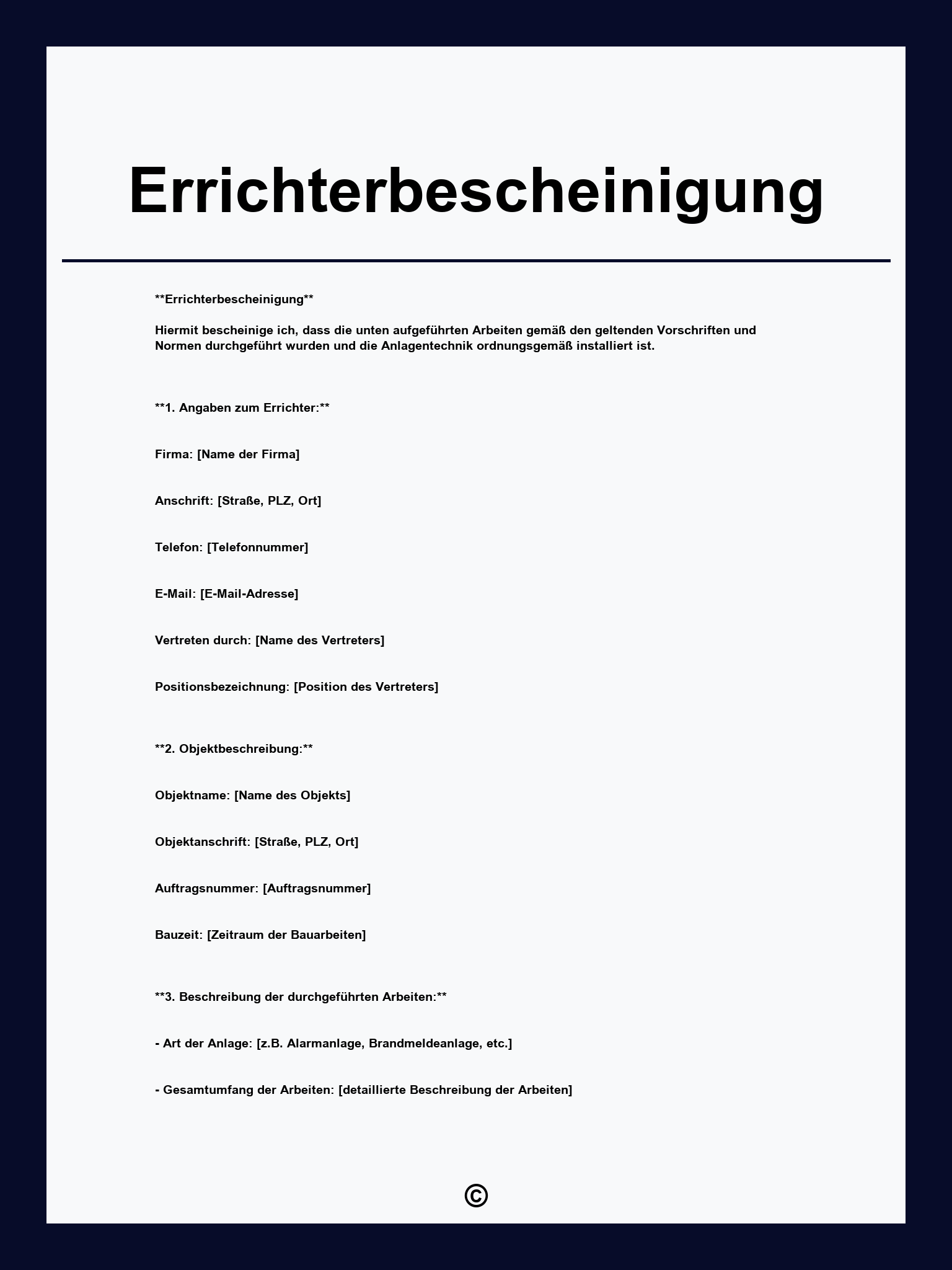 Errichterbescheinigung Vordruck
