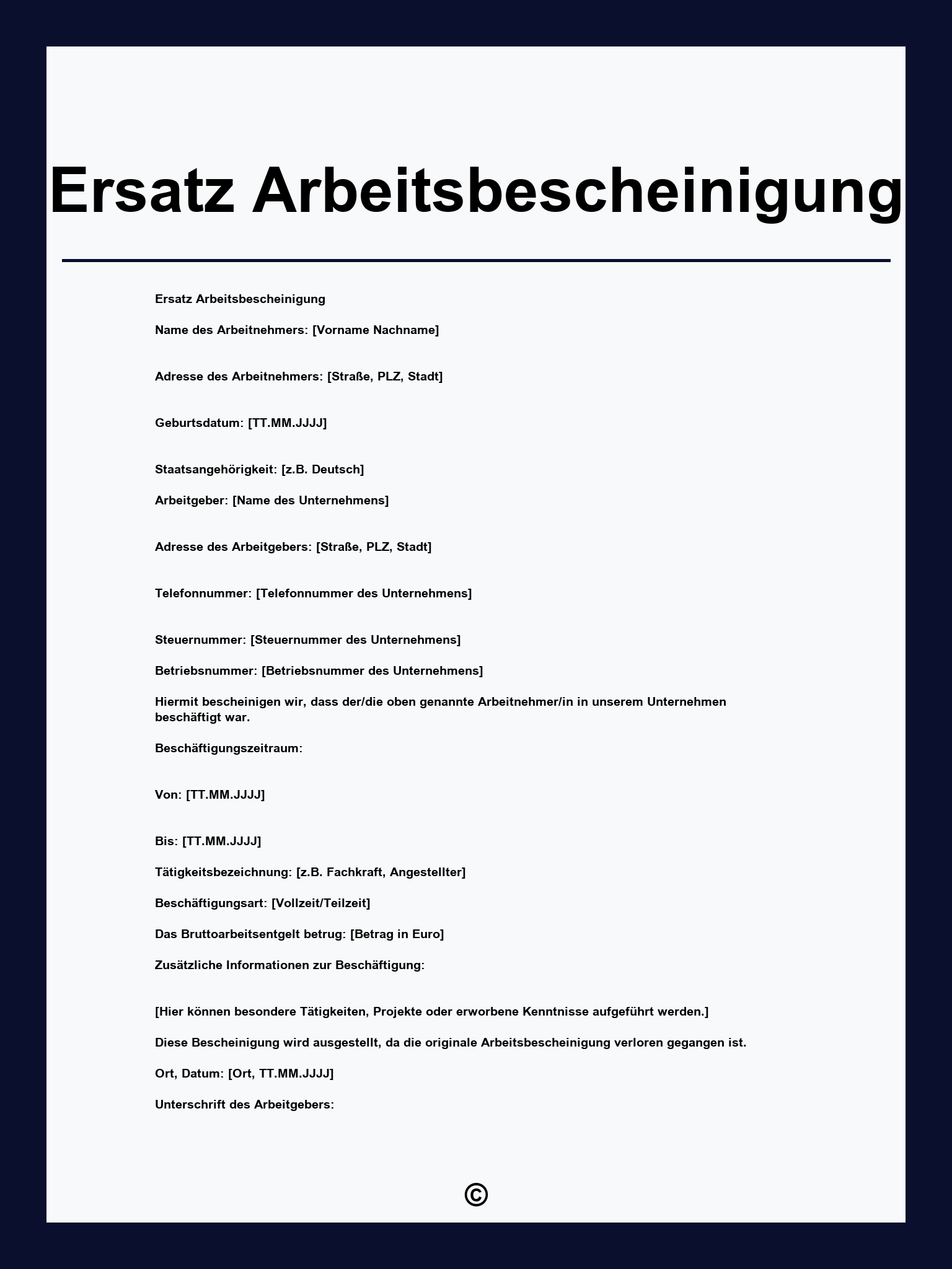 Ersatz Arbeitsbescheinigung