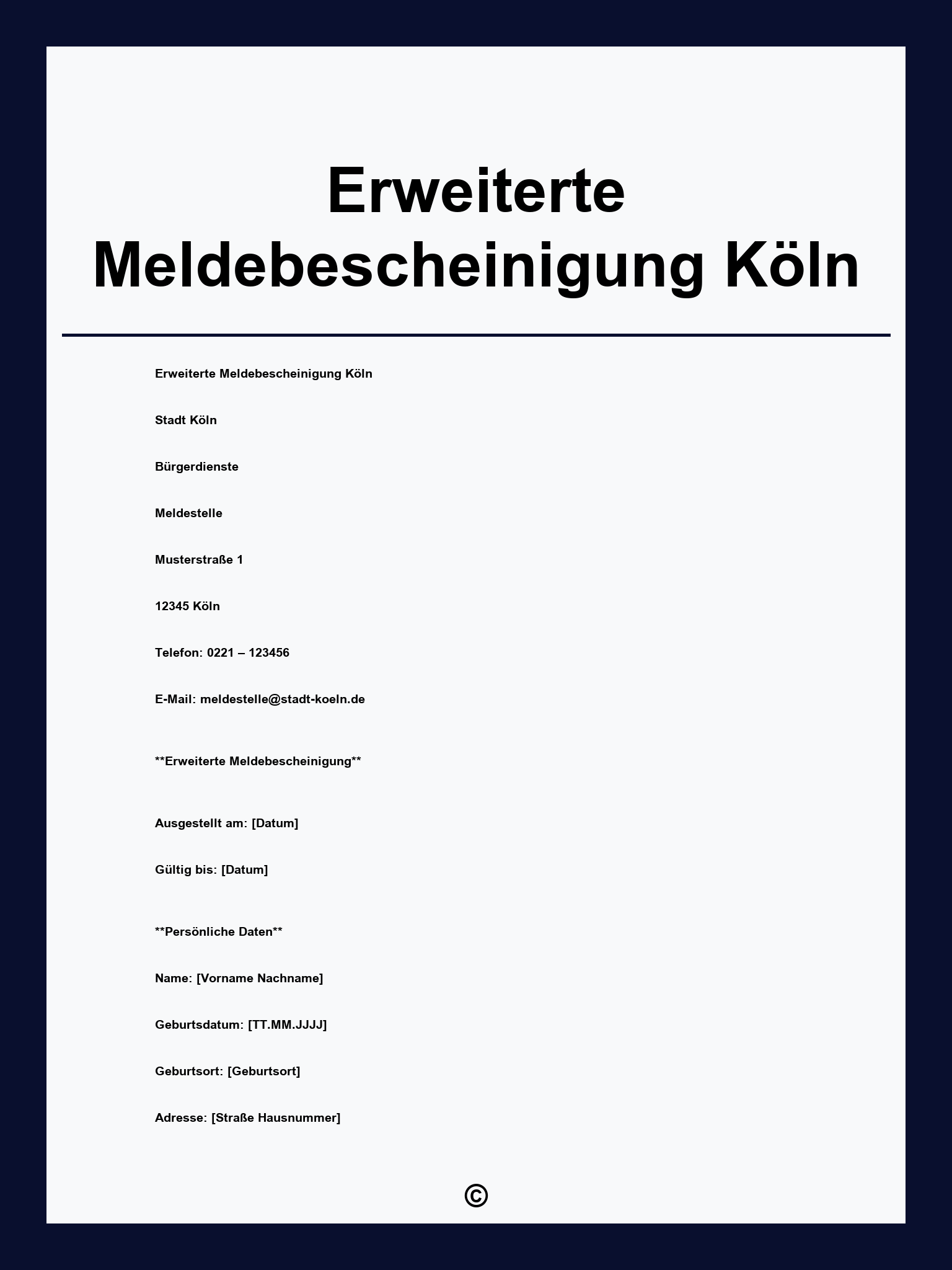 Erweiterte Meldebescheinigung Köln
