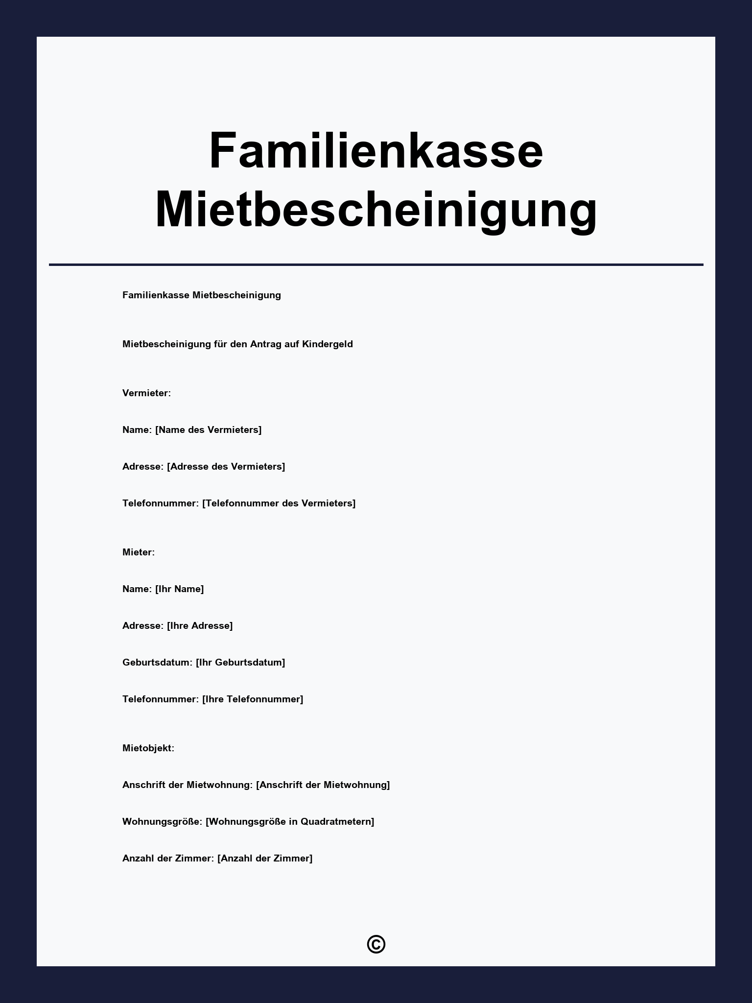 Familienkasse Mietbescheinigung