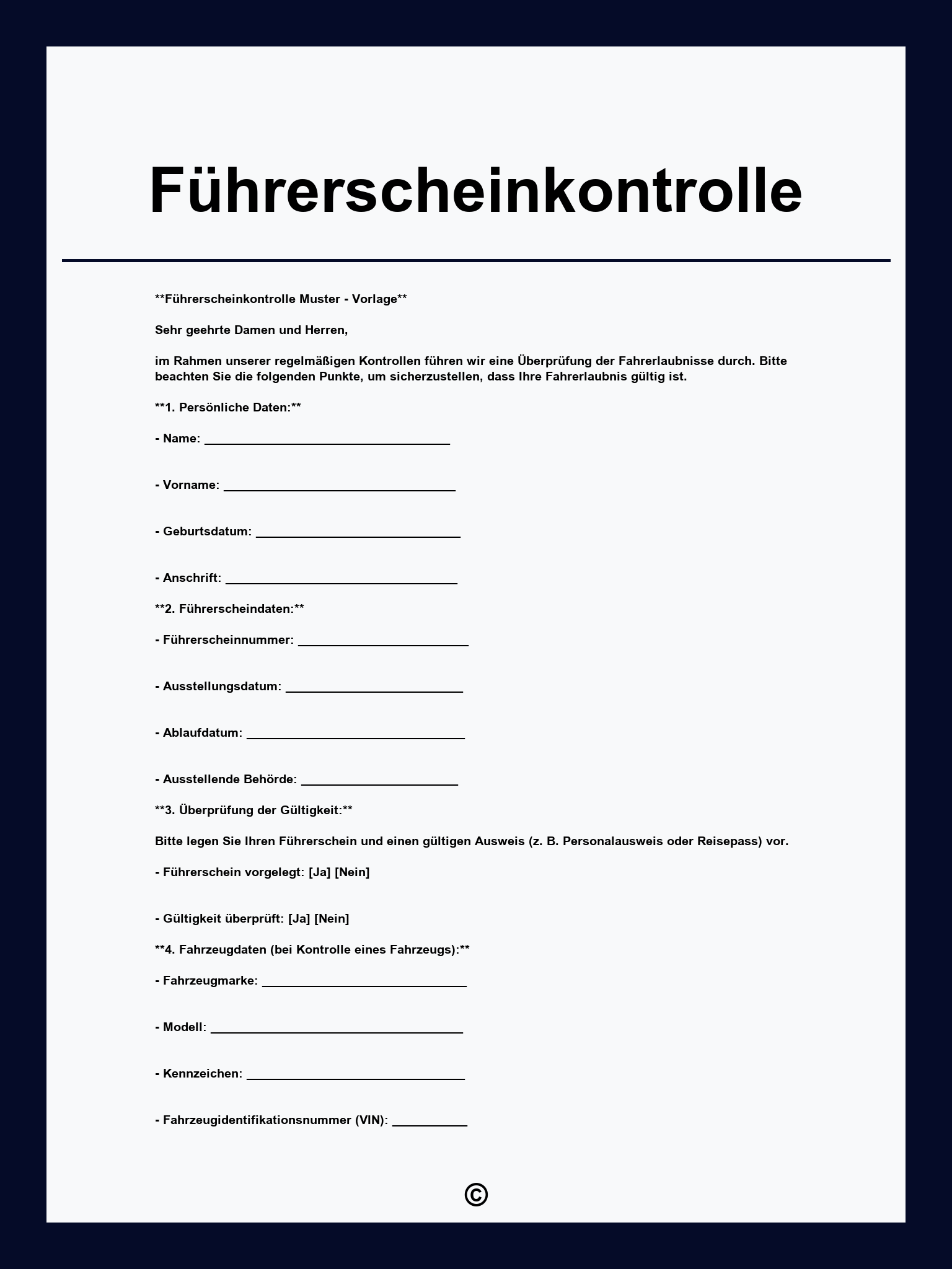 Führerscheinkontrolle Vorlage
