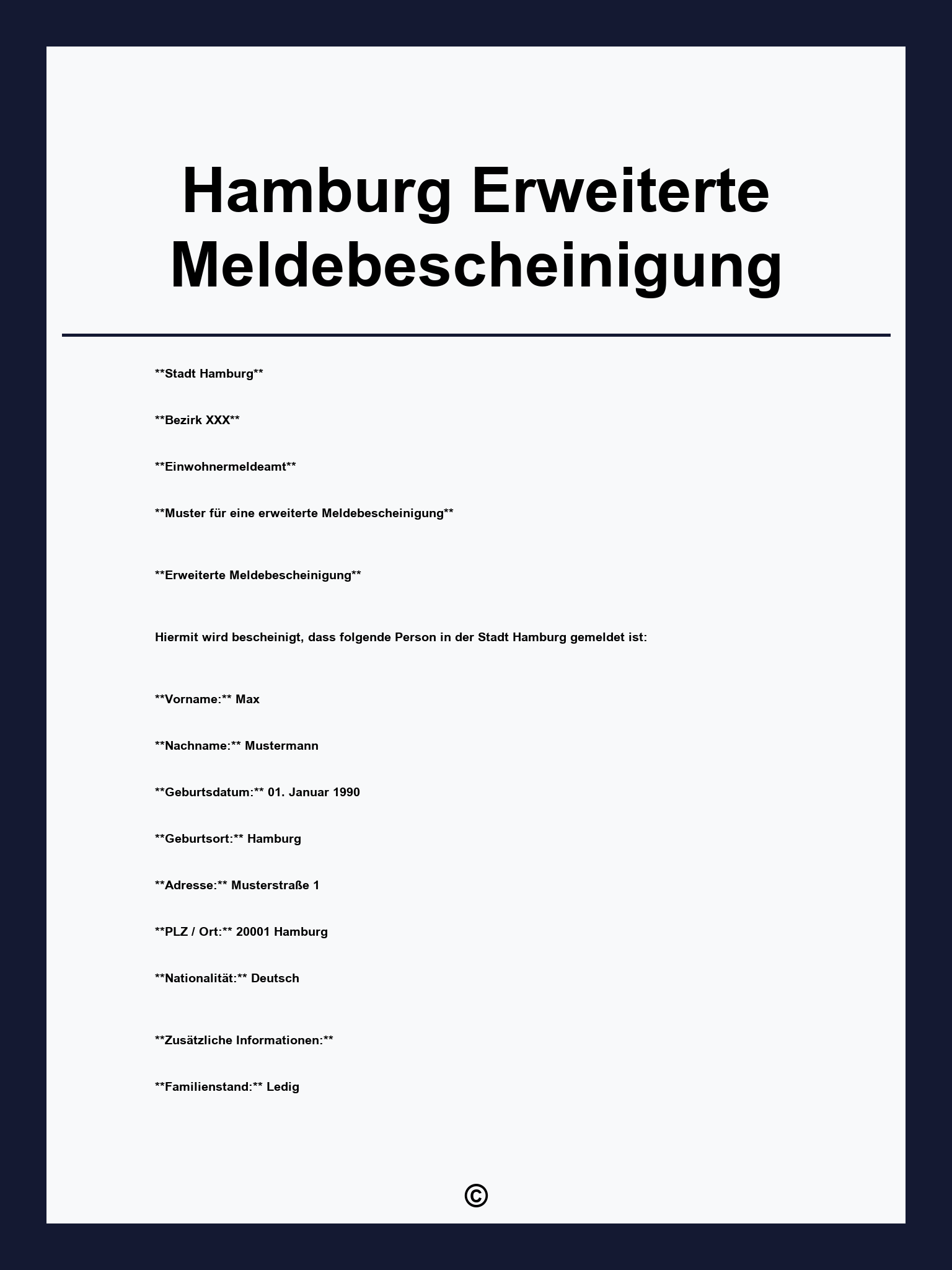 Hamburg Erweiterte Meldebescheinigung