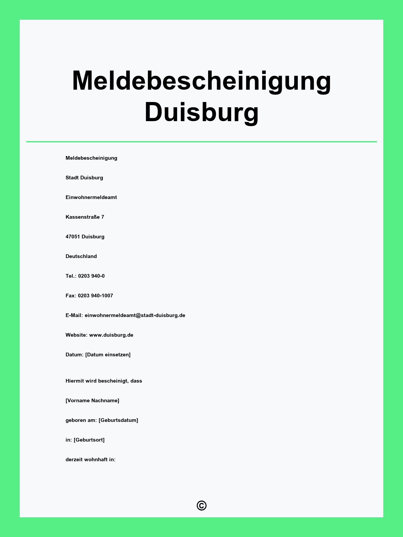 Meldebescheinigung Duisburg