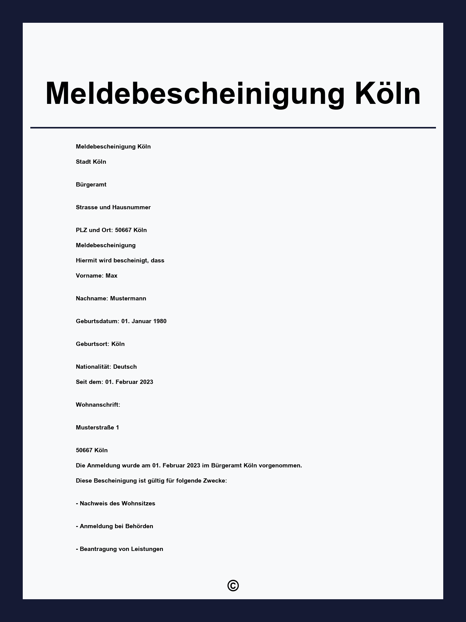 Meldebescheinigung Köln