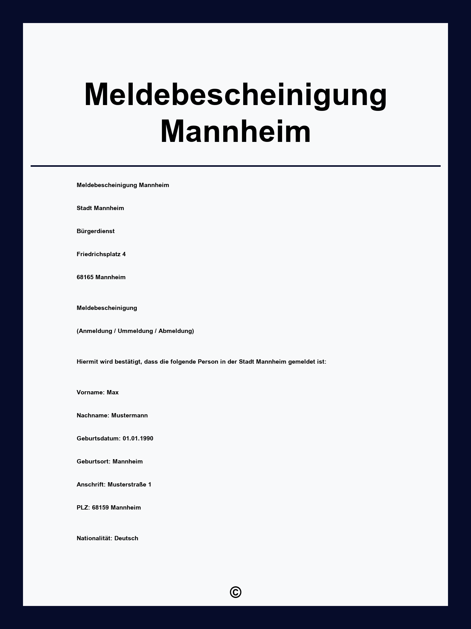 Meldebescheinigung Mannheim