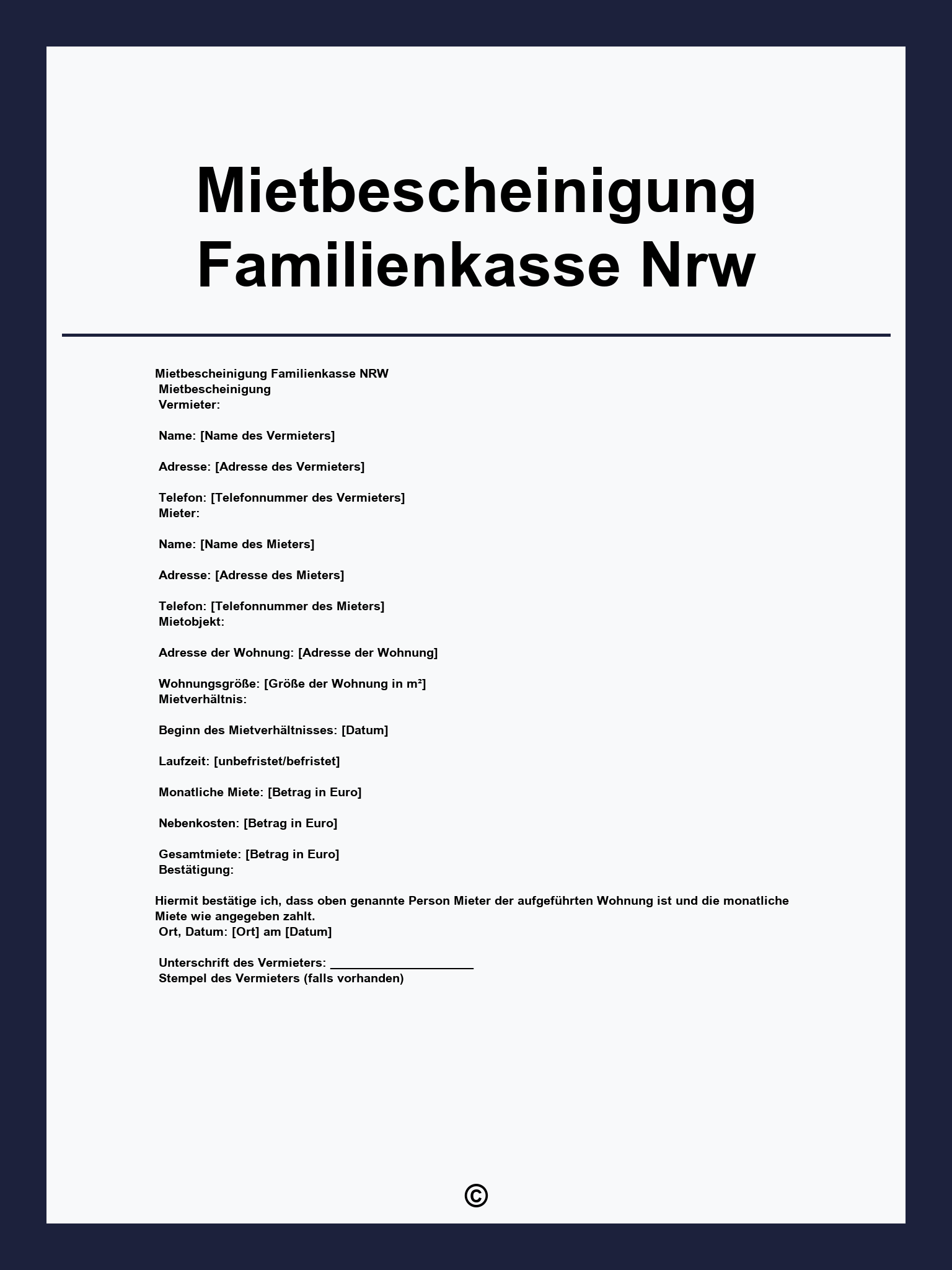 Mietbescheinigung Familienkasse Nrw