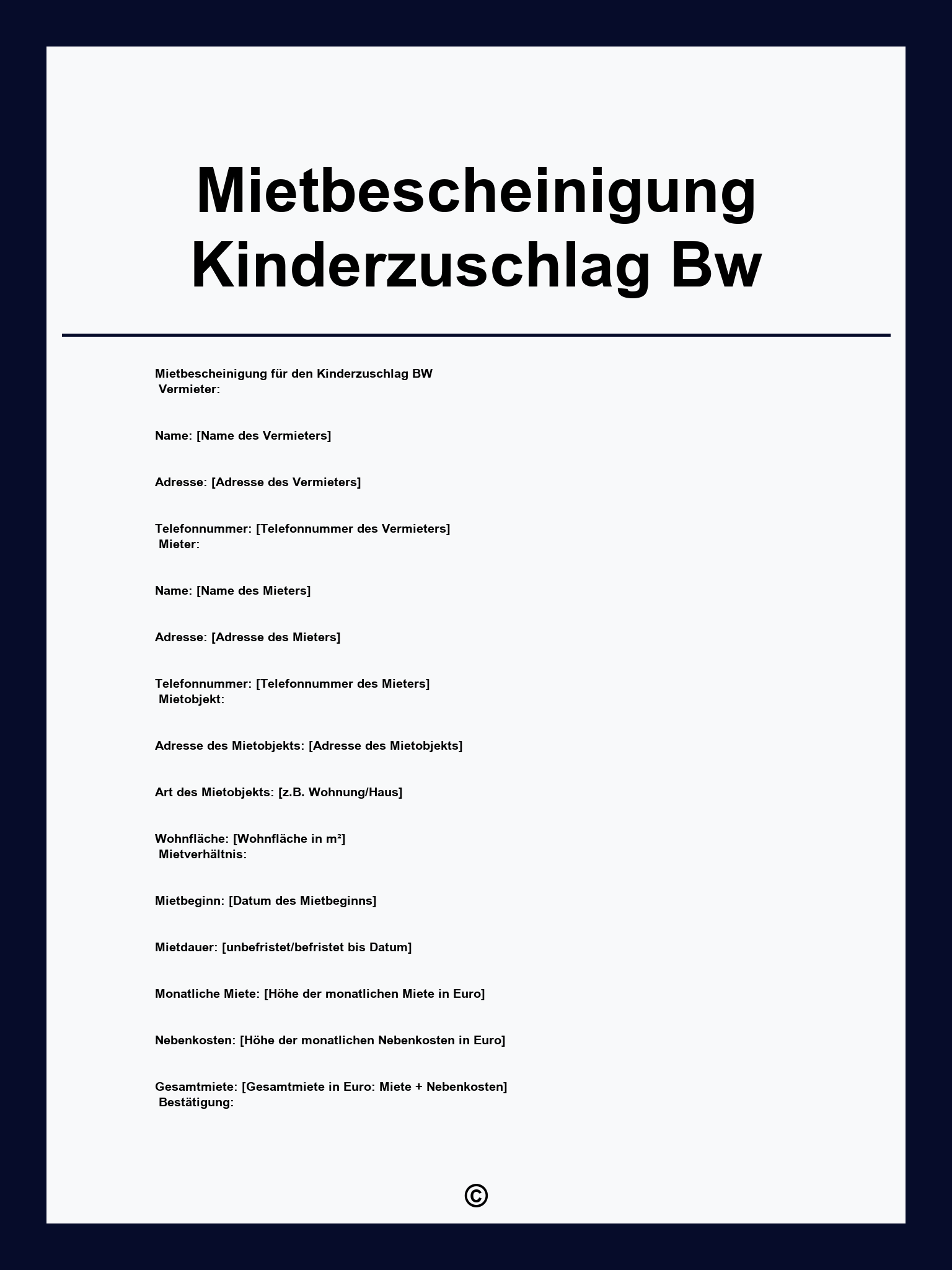 Mietbescheinigung Kinderzuschlag Bw