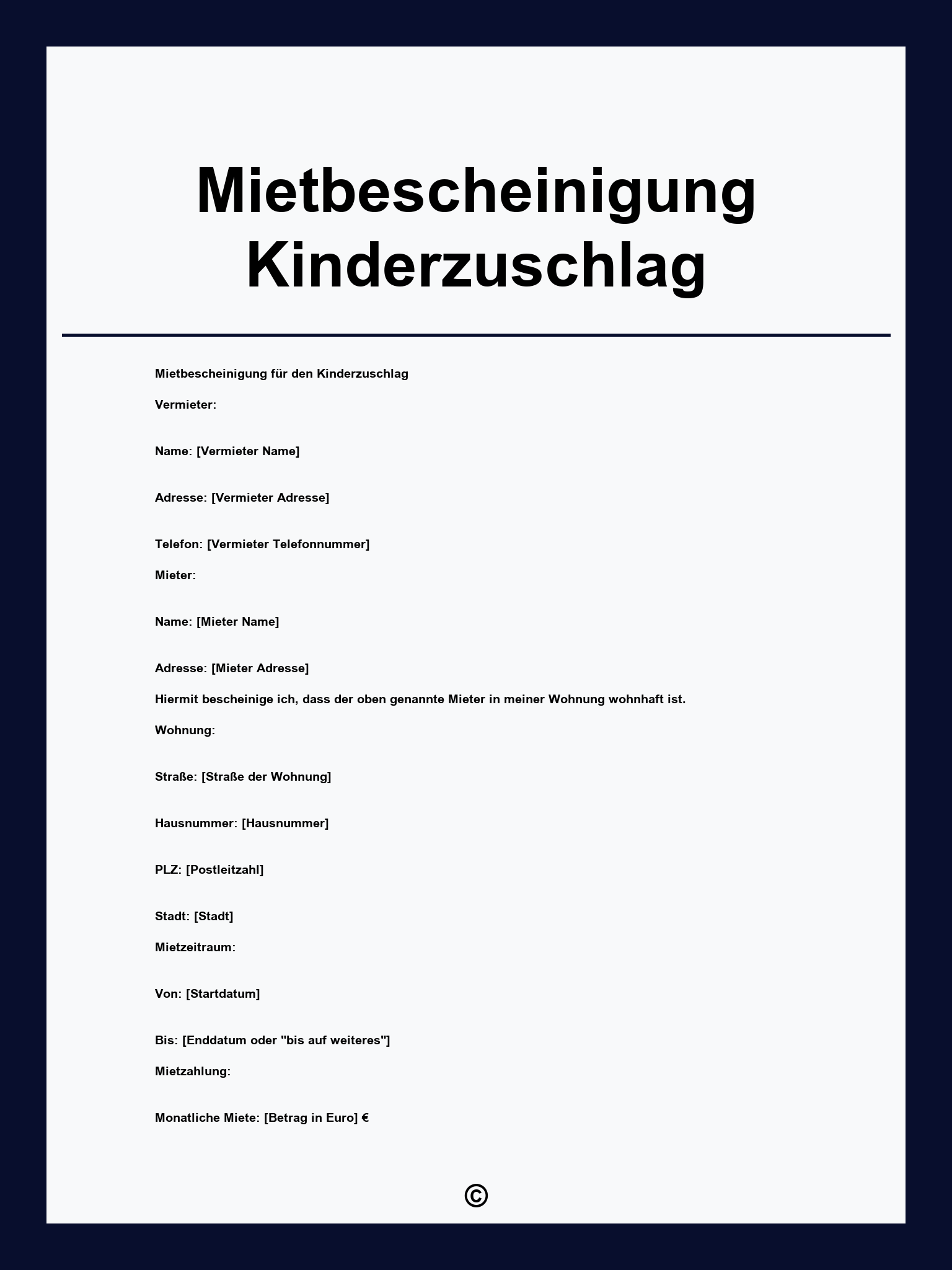 Mietbescheinigung Kinderzuschlag